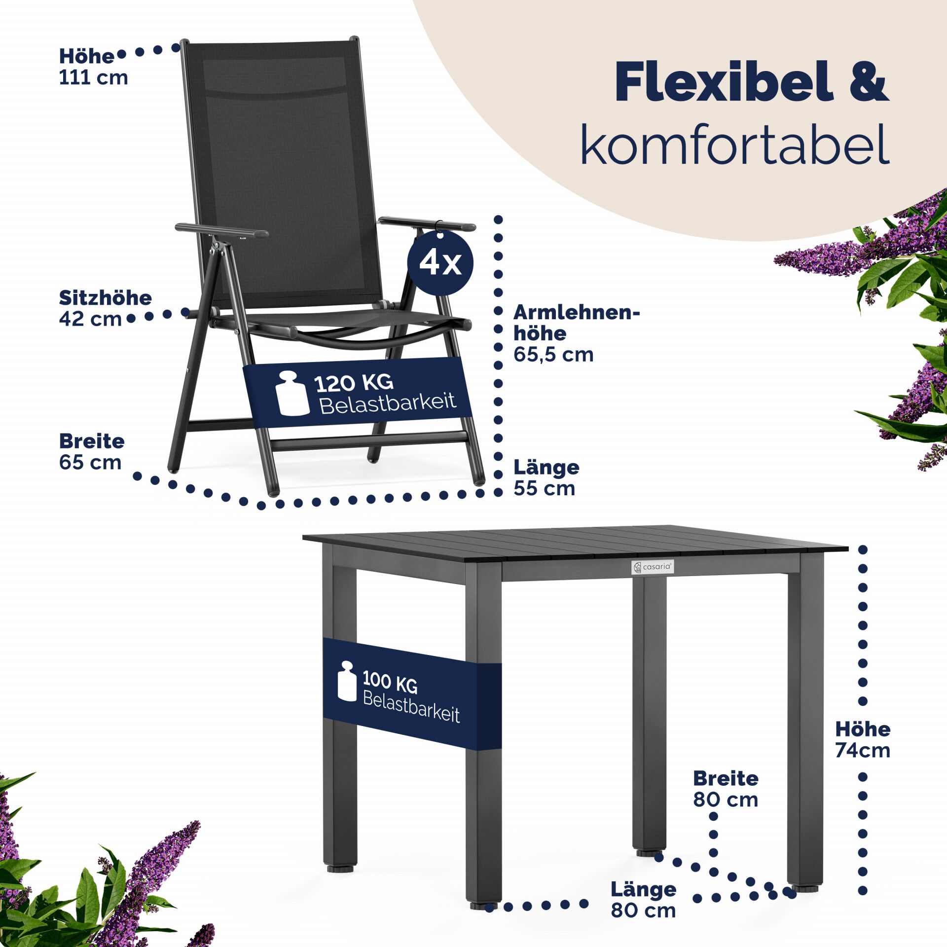 Garten-Sitzgruppe Bern 5-tlg Anthrazit Alu WPC Tischplatte