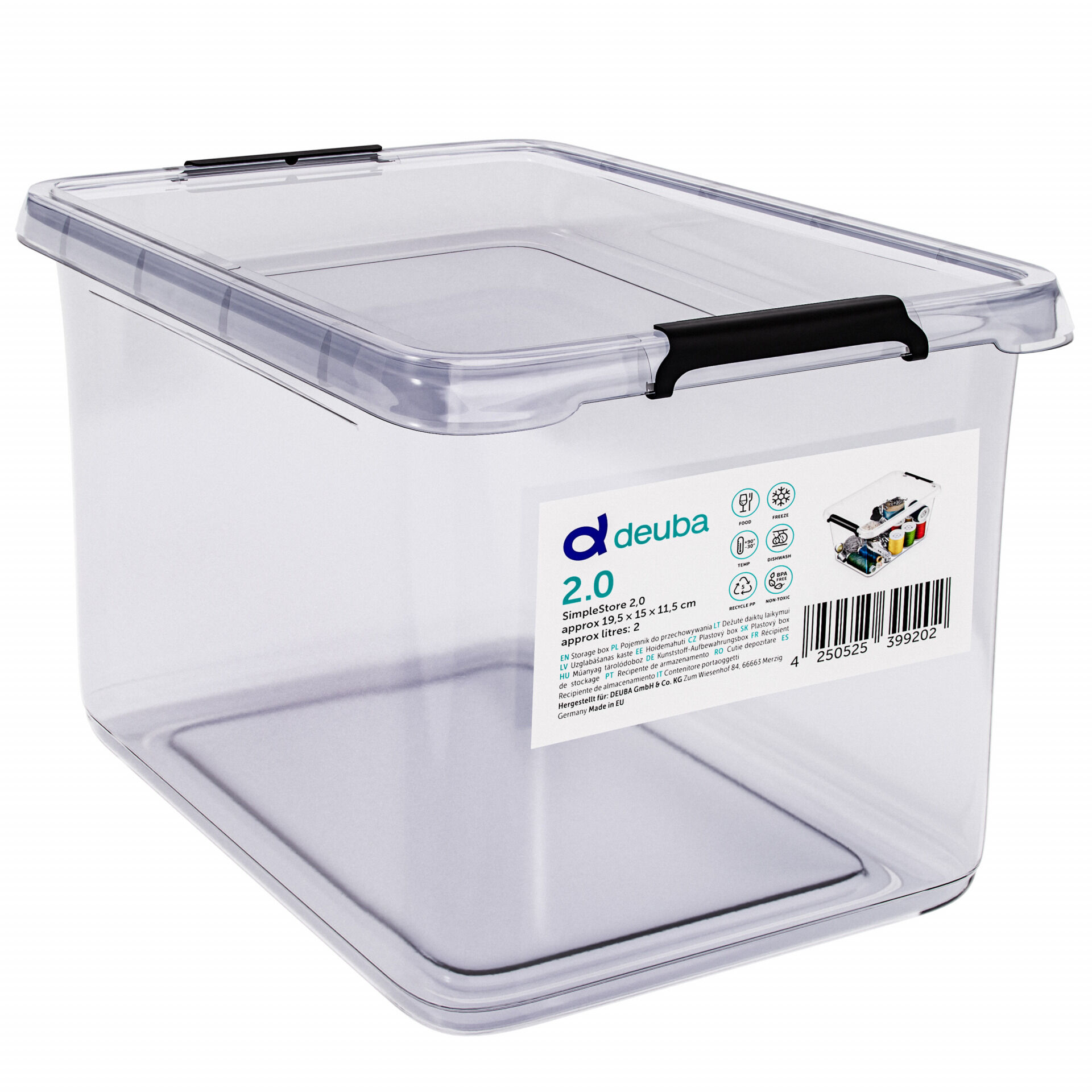 Aufbewahrungsbox 20x15x12cm 2L transparent stapelbar BPA-frei