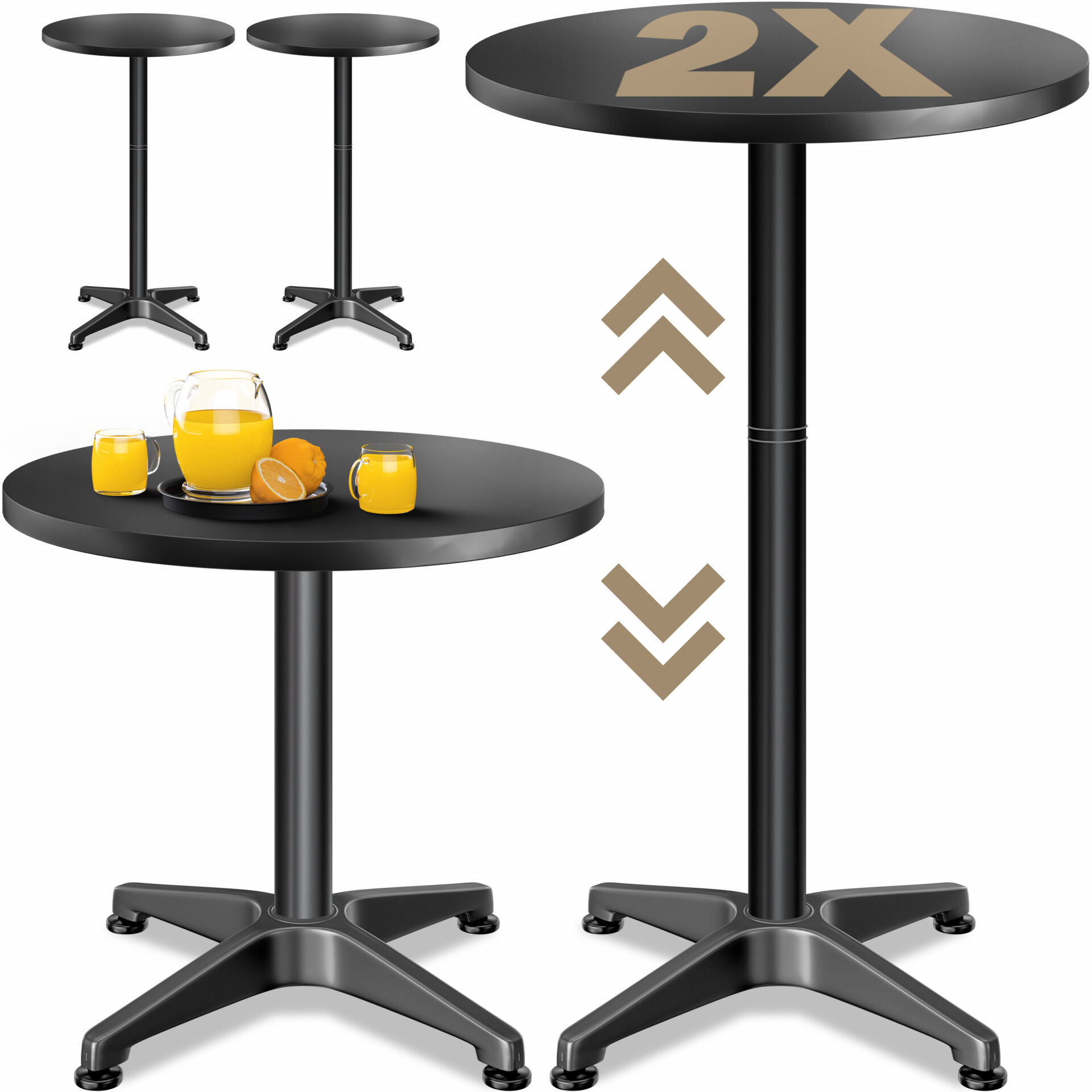Stehtisch 2er-Set Ø60cm höhenverstellbar 70/115cm Alu Schwarz