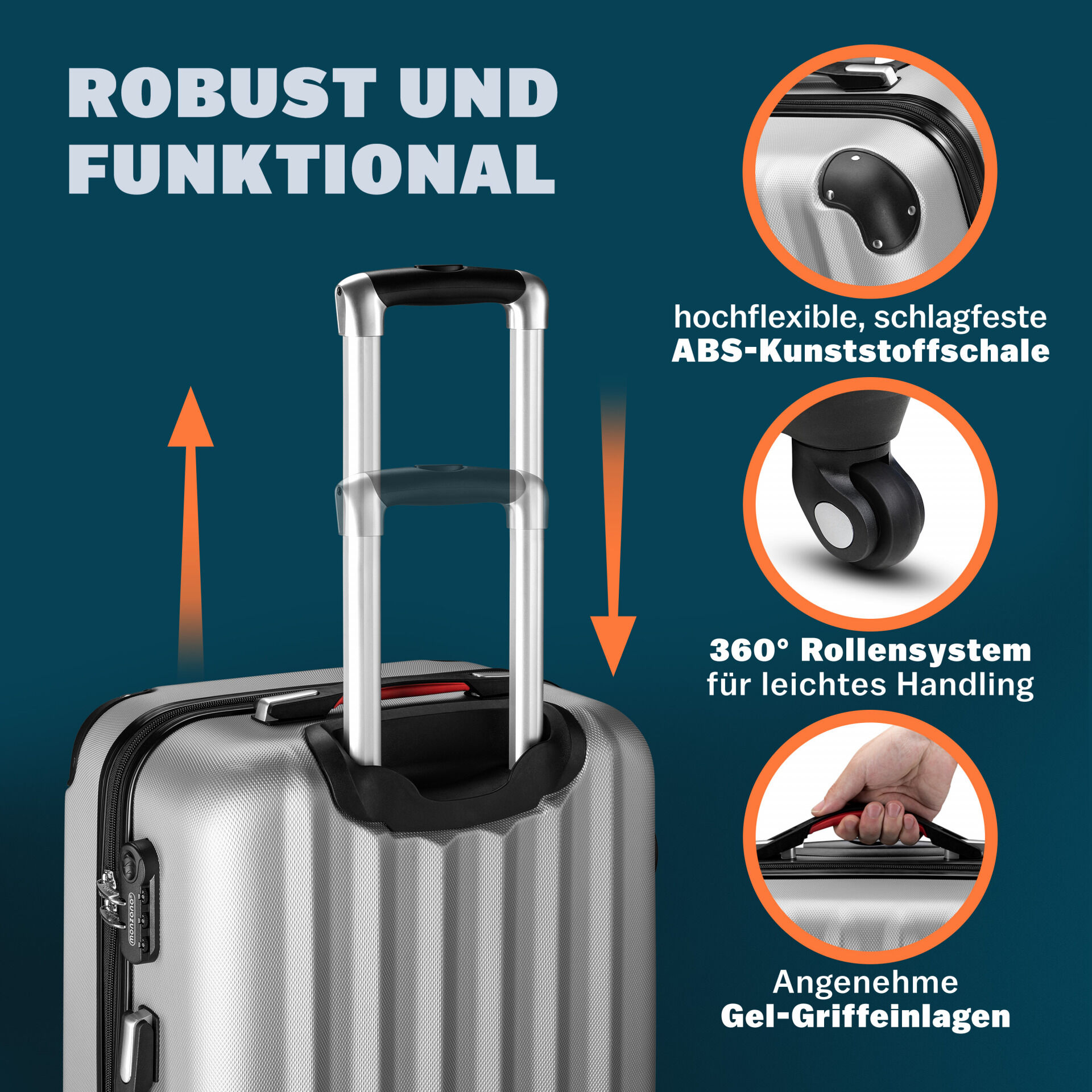 Hartschalenkoffer Rollen 360º Handgepäck Silber ABS