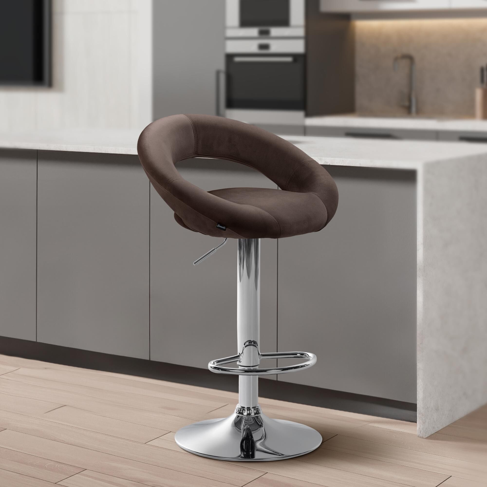 Barhocker Olinda Samt chrom, braun