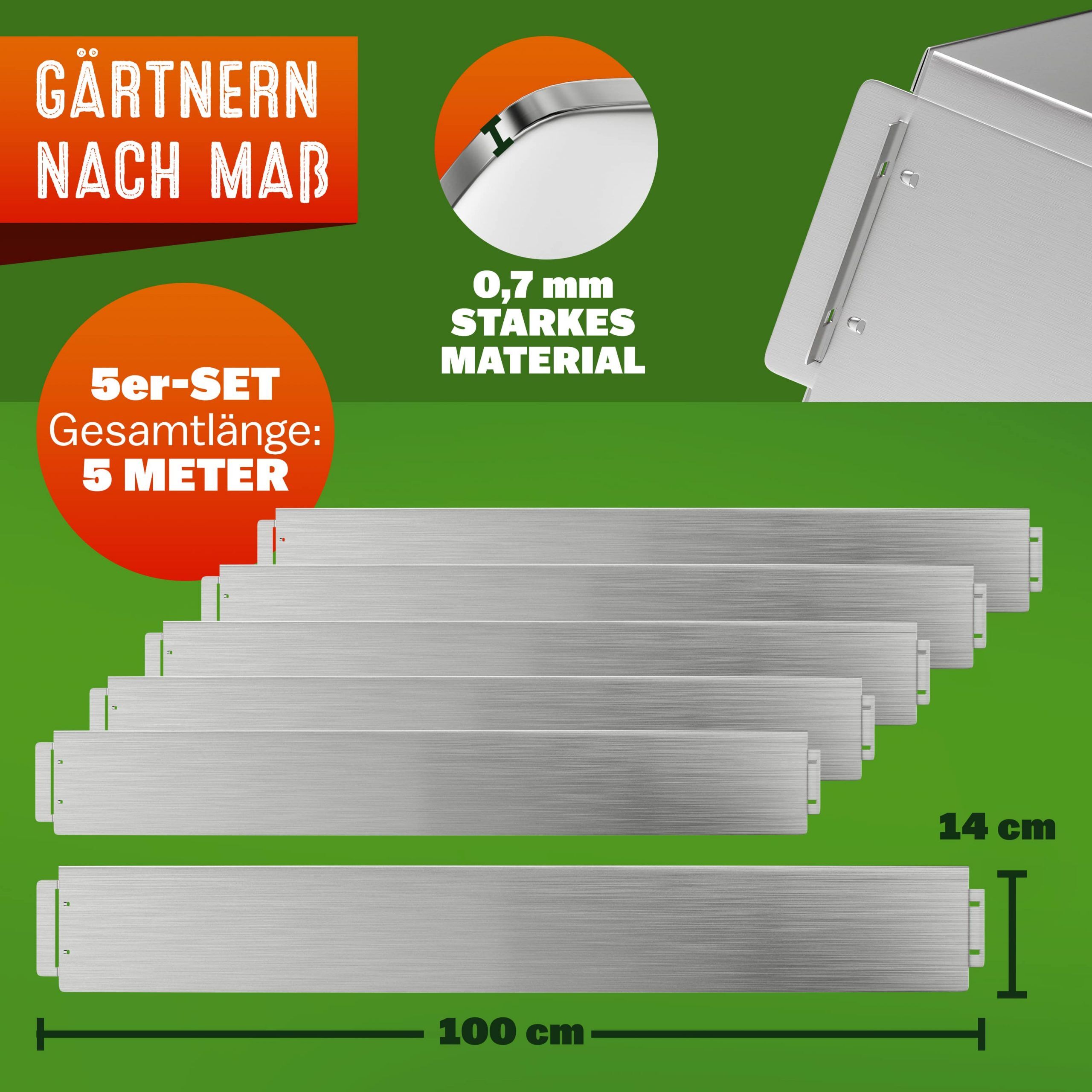 Beeteinfassung 5er-Set Silber Metall 5mx14cm