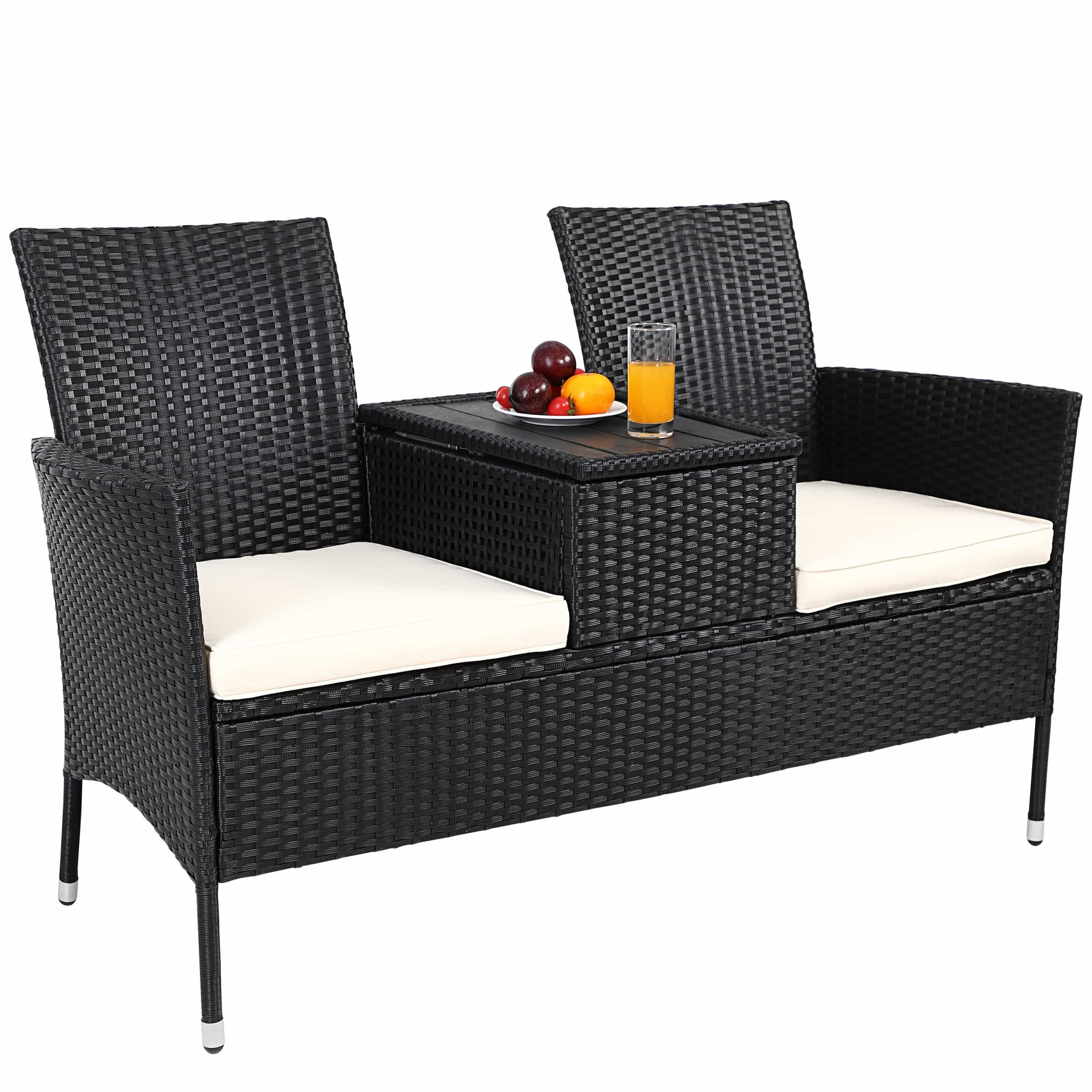 Polyrattan Kino Bank Schwarz 143x67x87cm