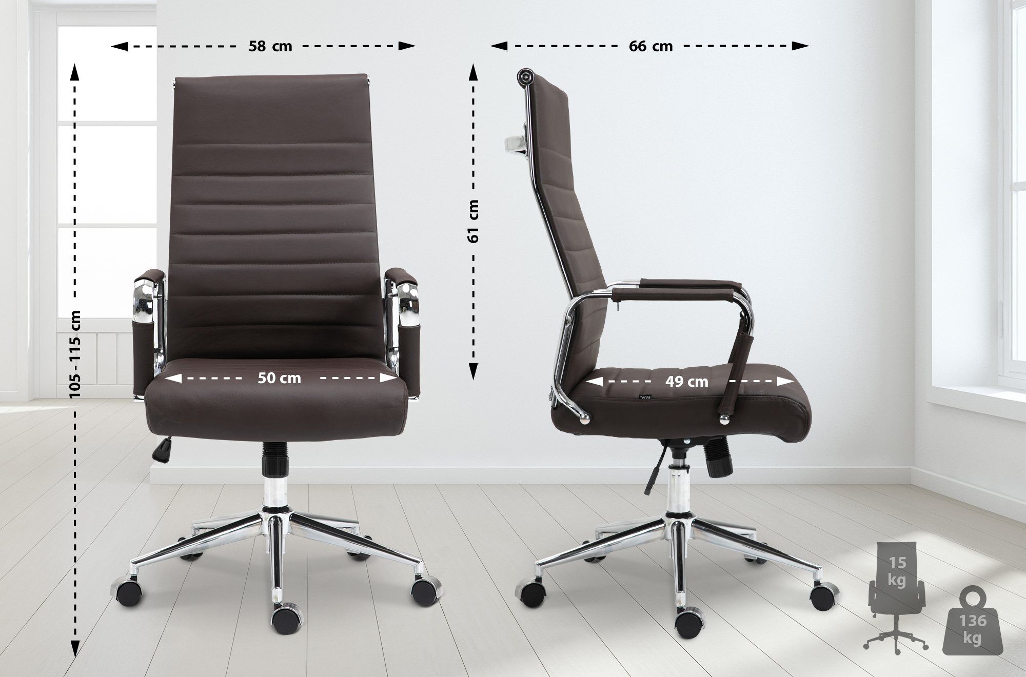 Bürostuhl Kolumbus Echtleder, braun