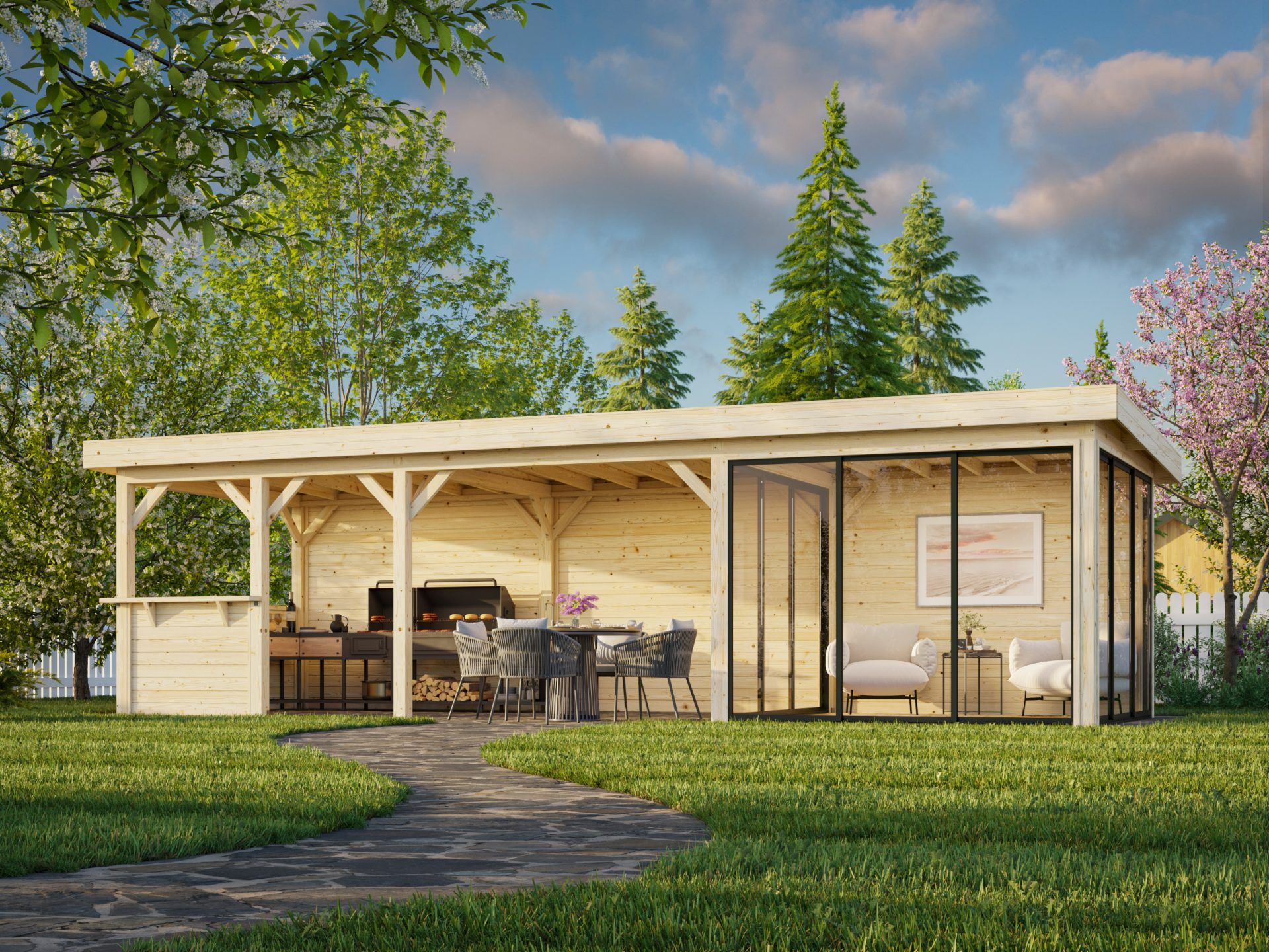 Palmako modernes Gartenhaus Lenna 24,9 m2 Set 416 Slide