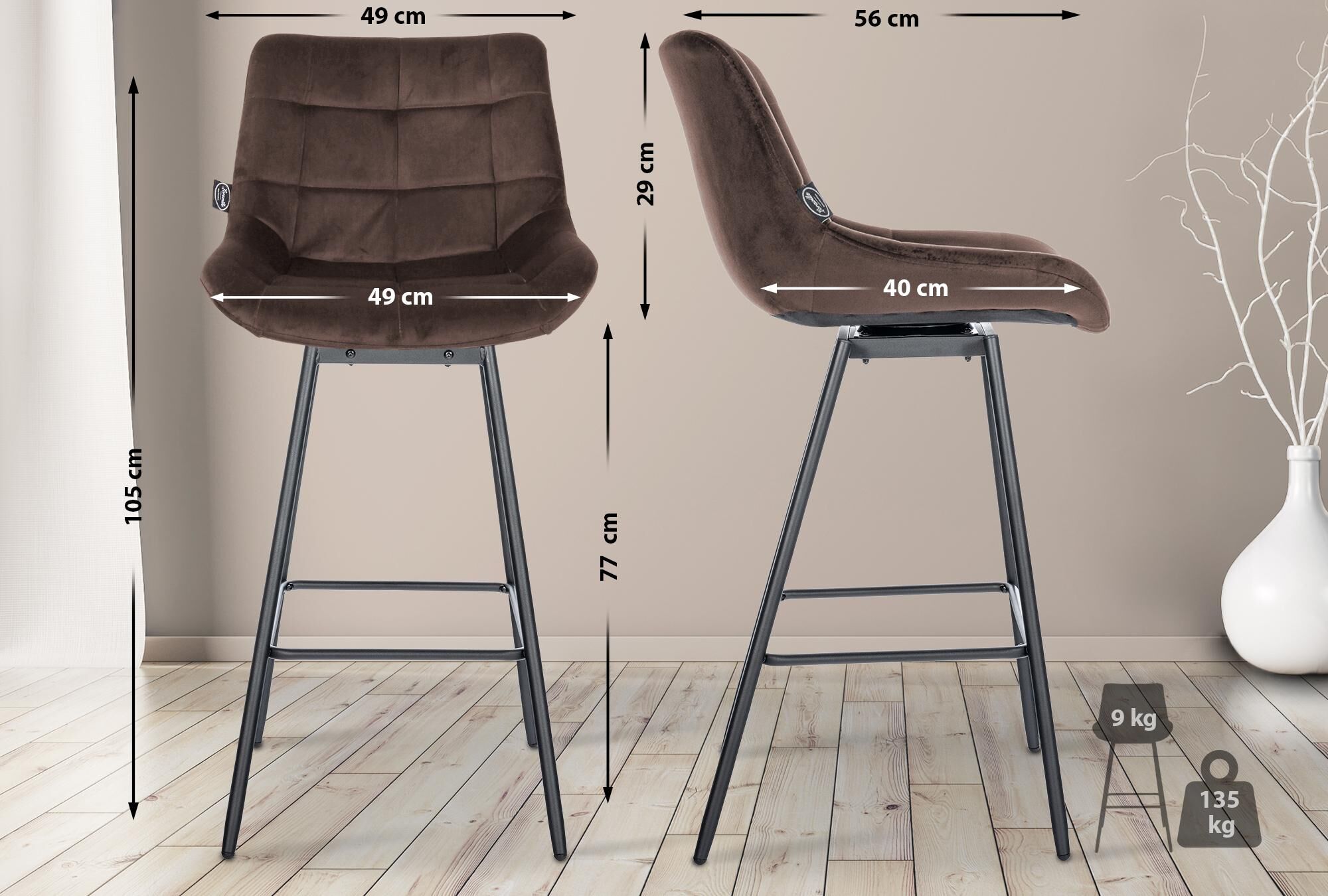Barhocker Weston Schwenkbar Samt, braun