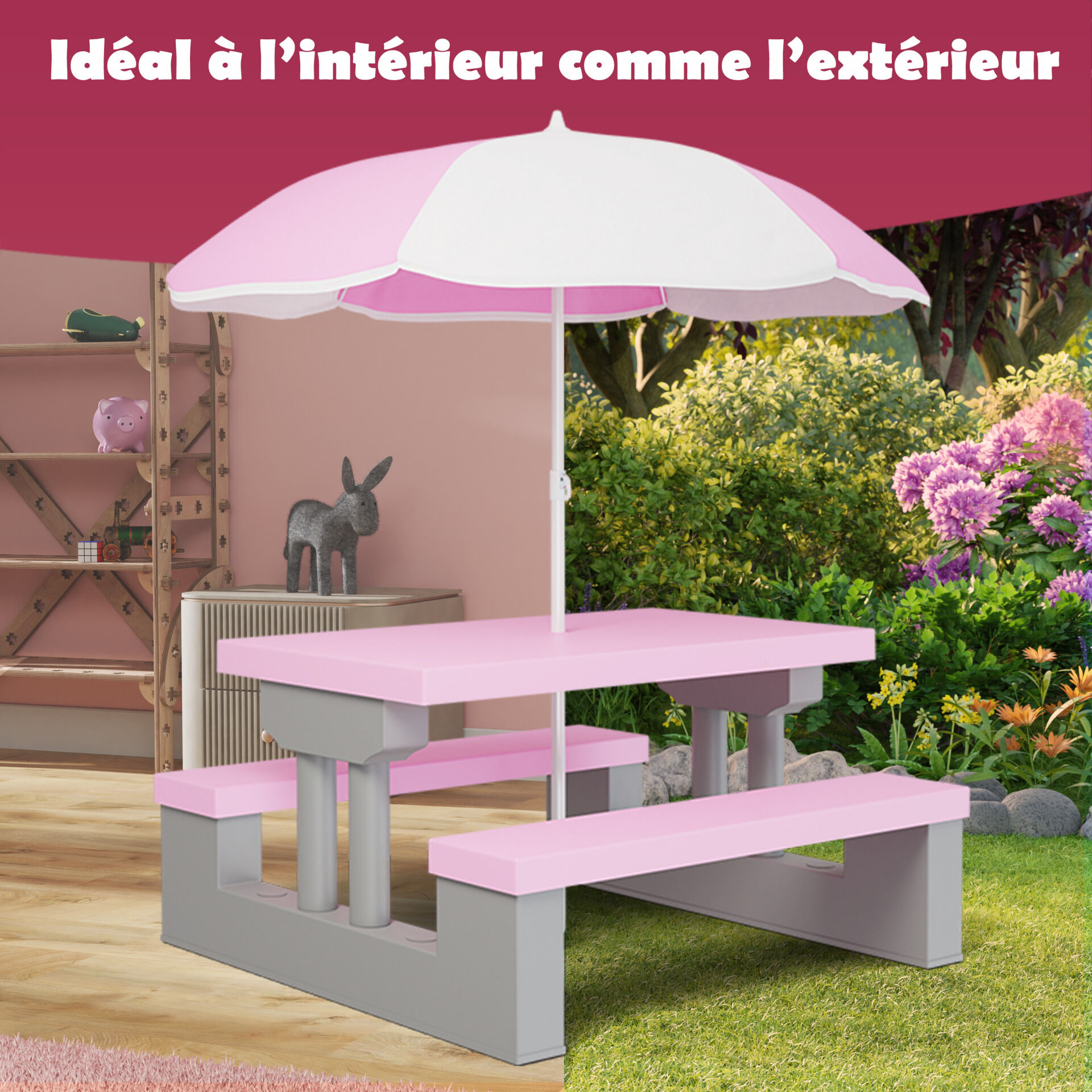 Kindersitzgruppe Pink mit Sonnenschirm