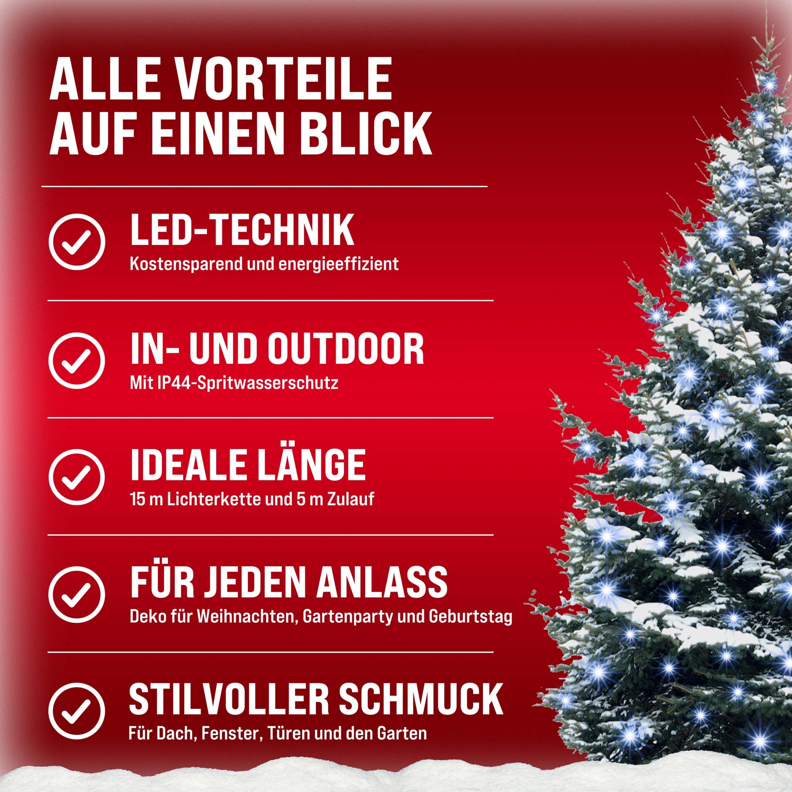 Regenlichterkette LED Kaltweiß 20m