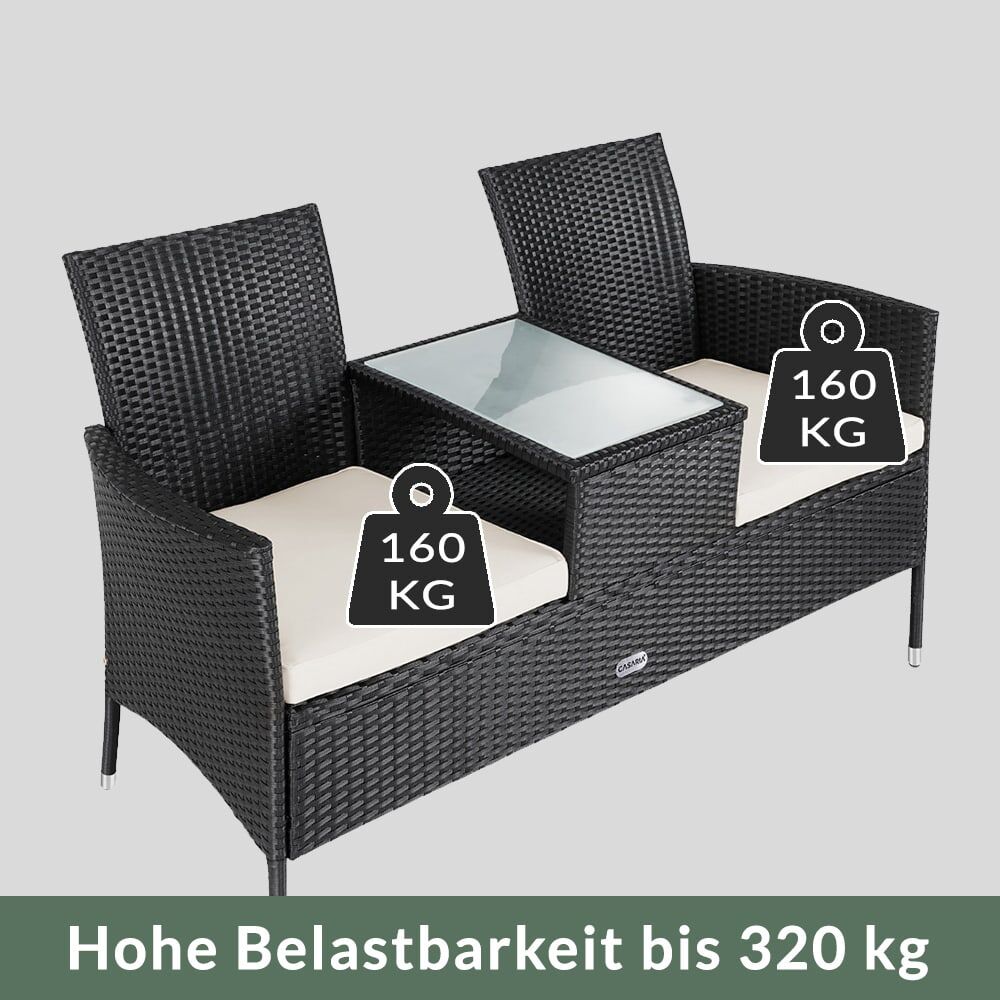Polyrattan Kino Bank Schwarz 143x55x88cm