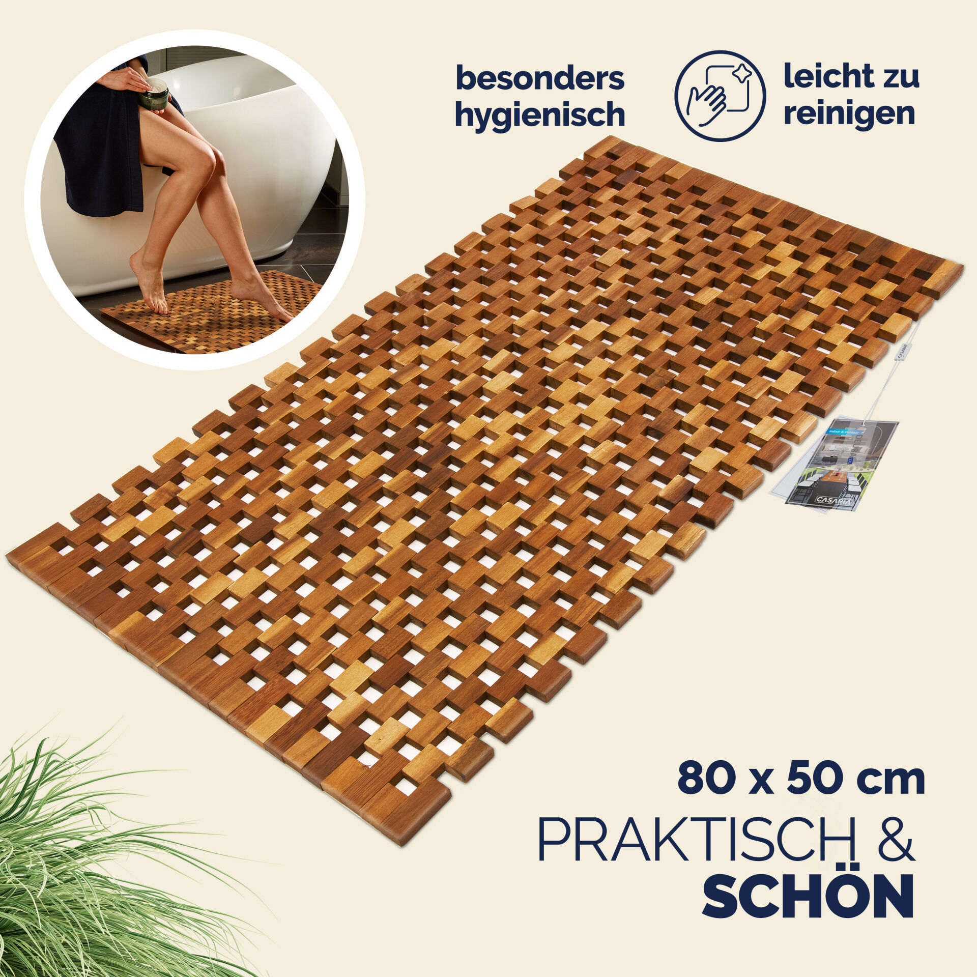 Badvorleger Holz 80x50cm FSC®-zertifiziertes Akazienholz Gummistopper
