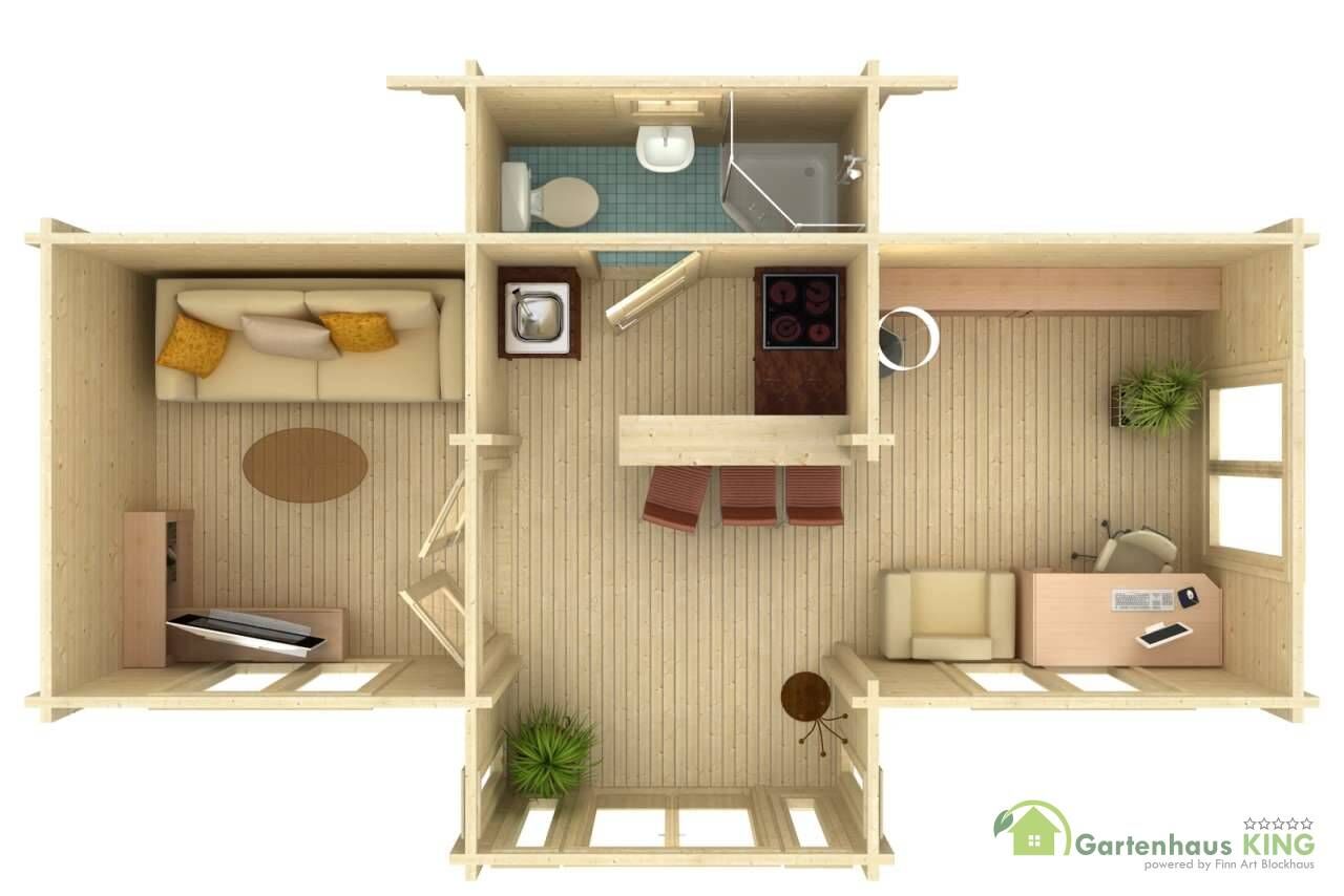 Palmako Ferienhaus Anna 26,8+1,9 m² 3D Ansicht