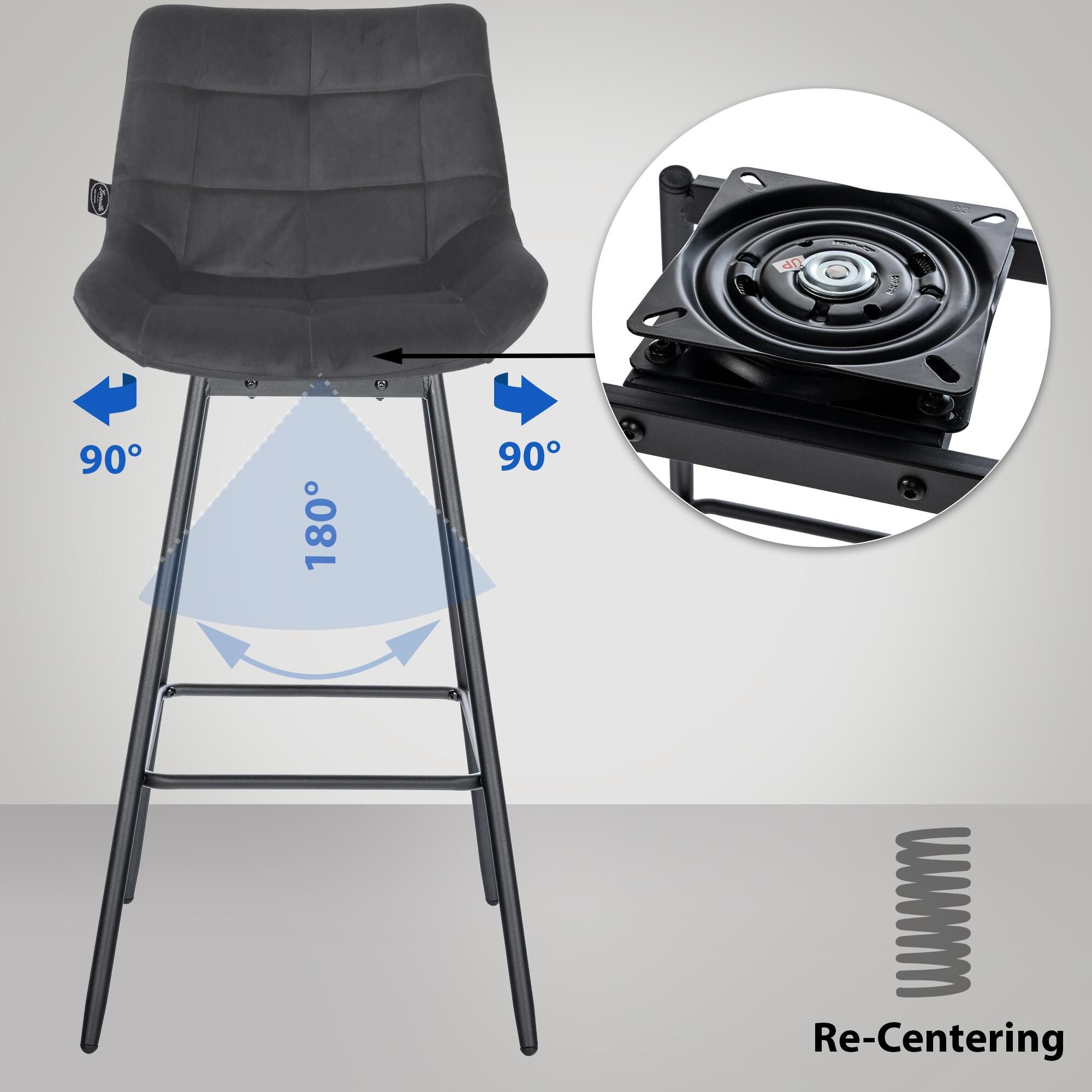 4er Set Barhocker Weston Schwenkbar Samt, dunkelgrau