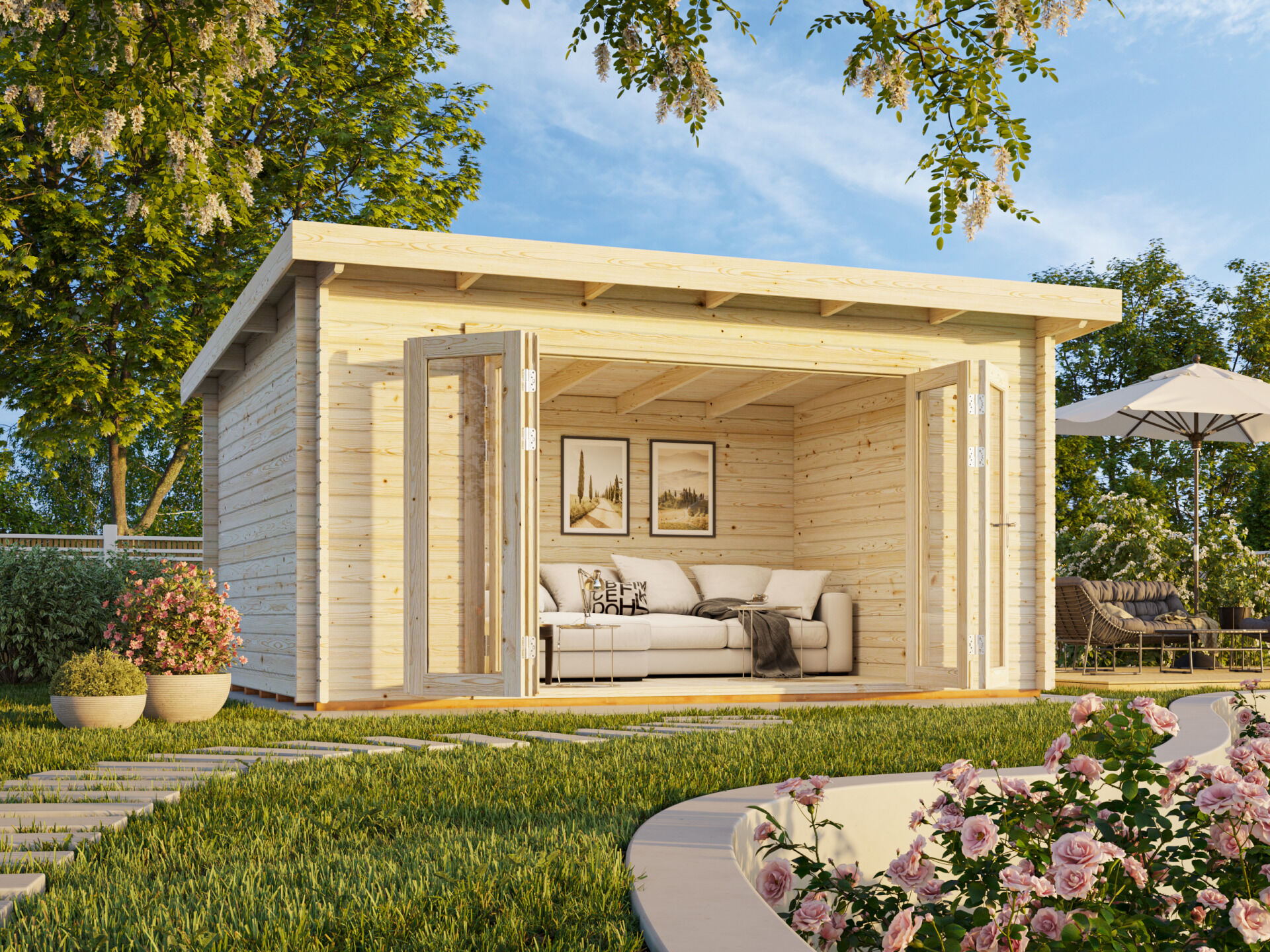 Flachdach Palmako Gartenhaus Lea 14,2 m²
