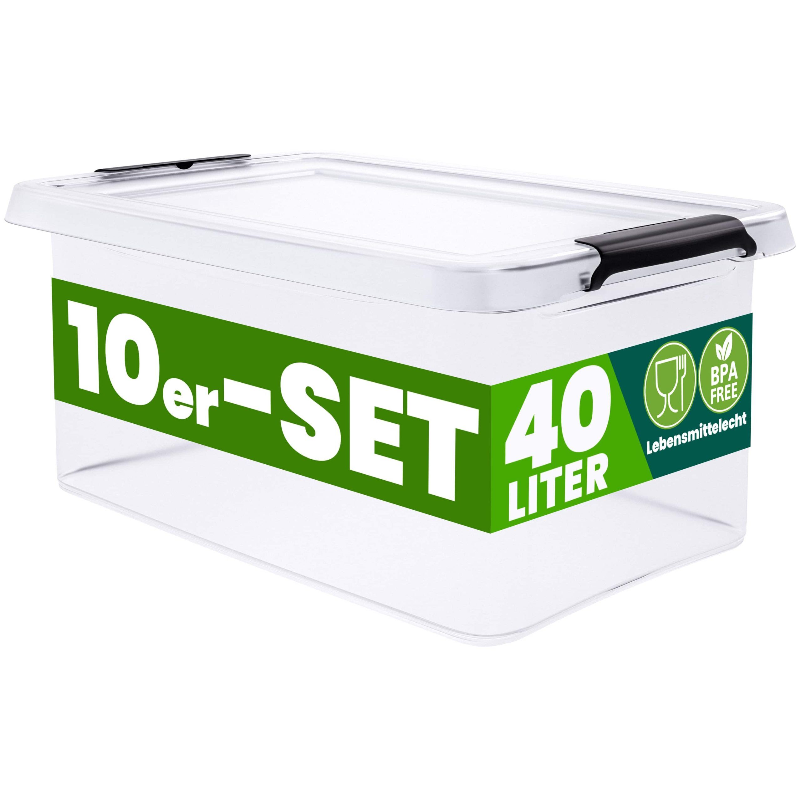 Aufbewahrungsbox 10er-Set 58x39x26cm 40L transparent stapelbar BPA-frei