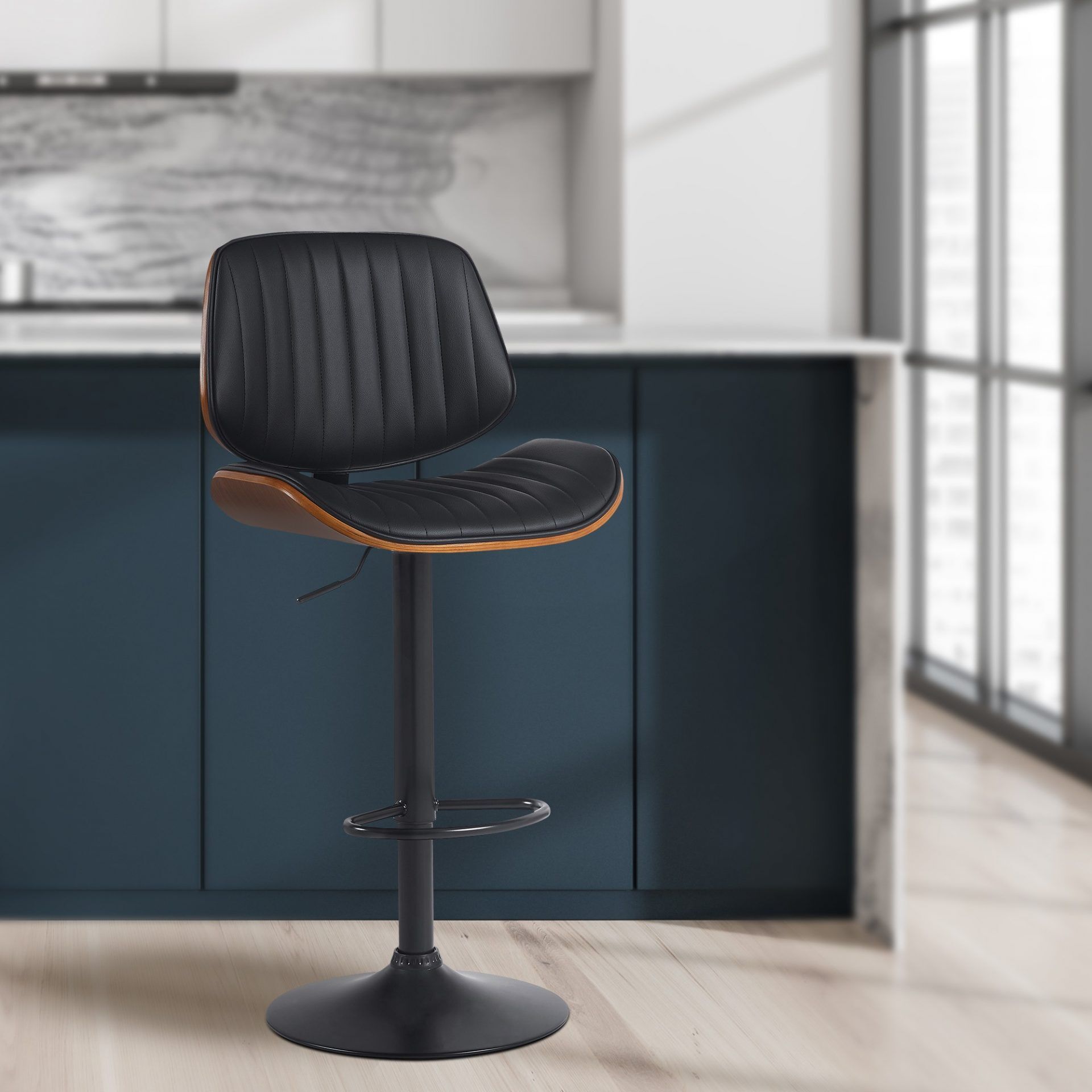 Barhocker Clawson Kunstleder schwarz, walnuss/schwarz