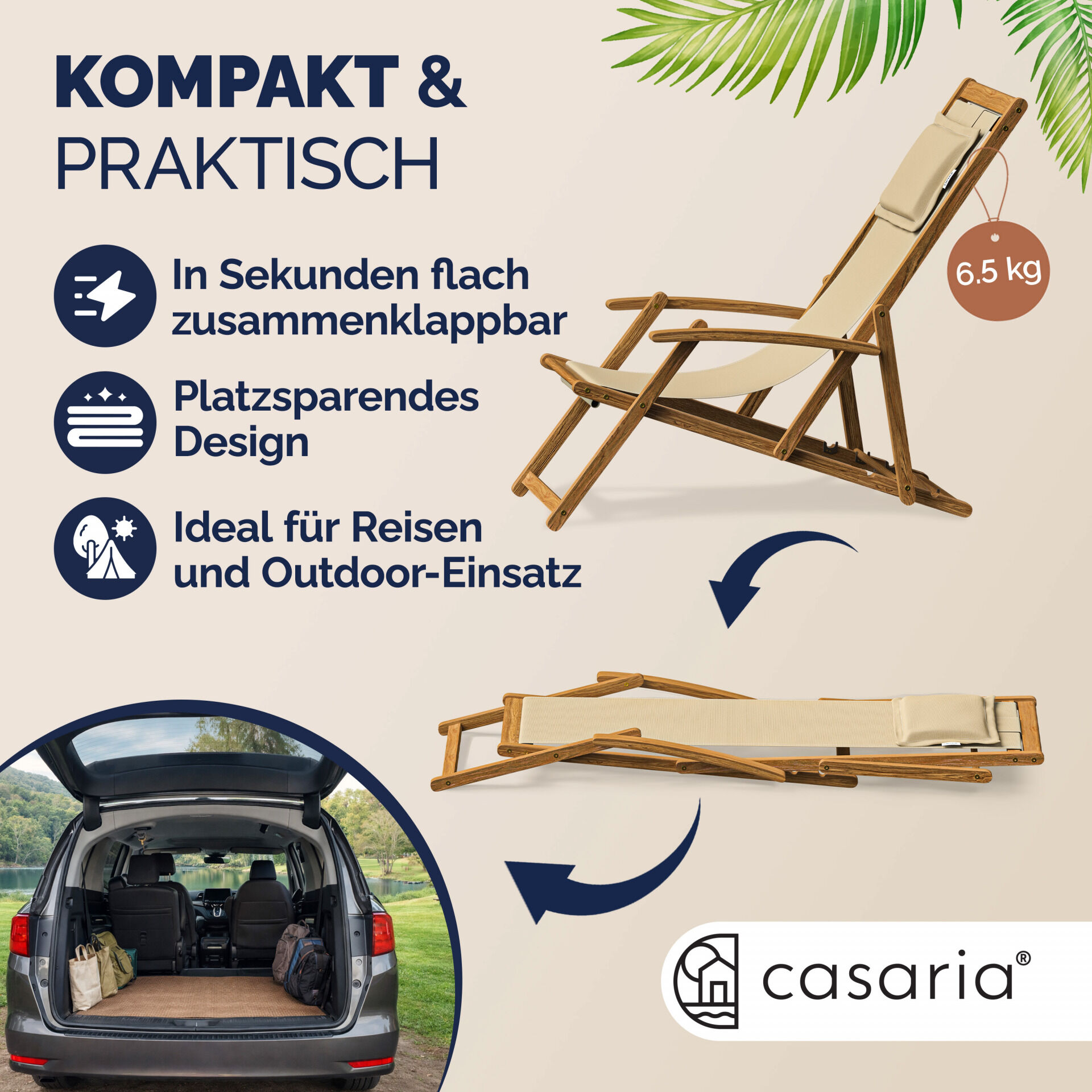 Gartenliege Creme Akazienholz 94x60x94cm