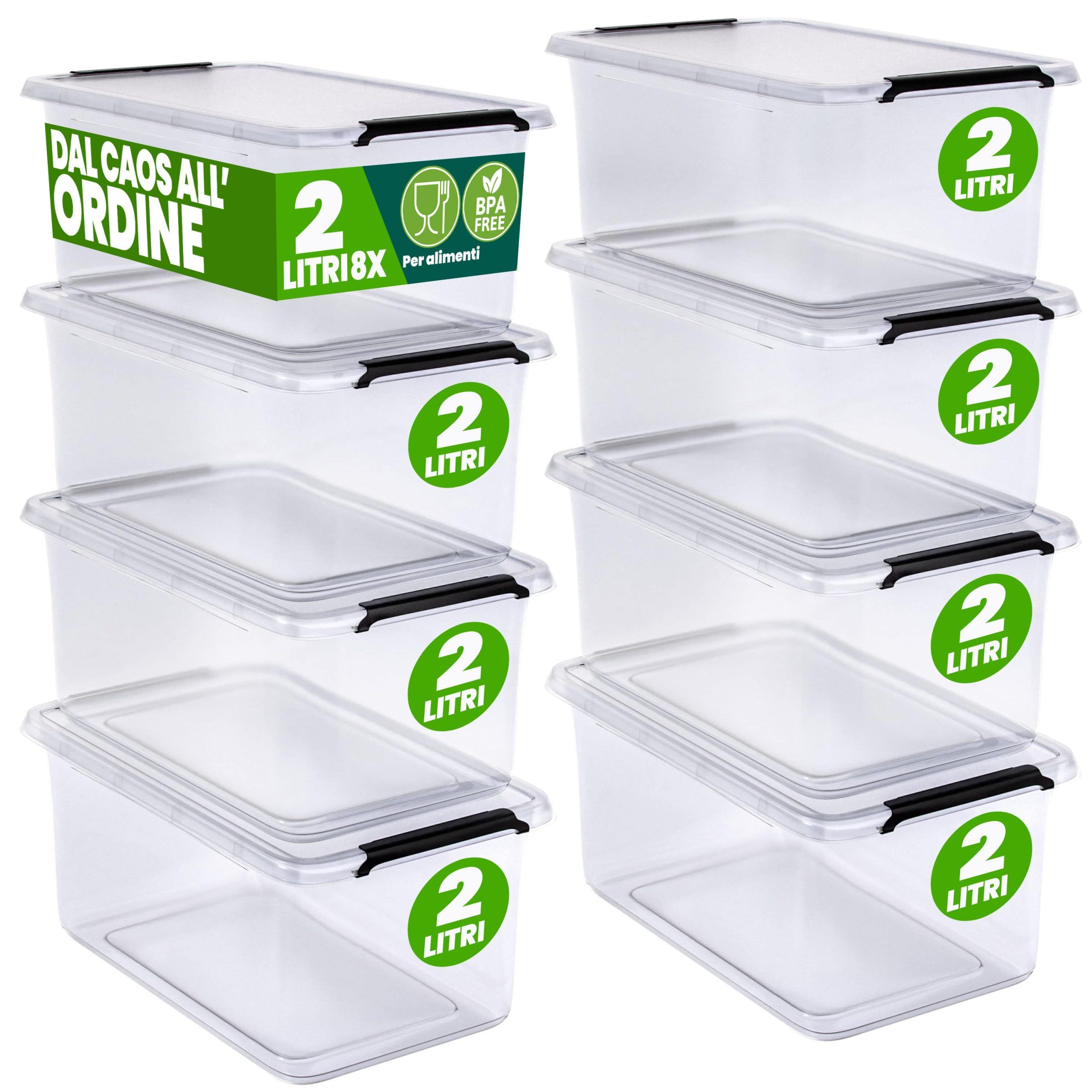 Aufbewahrungsbox 8er-Set 20x15x12cm 2L transparent stapelbar BPA-frei