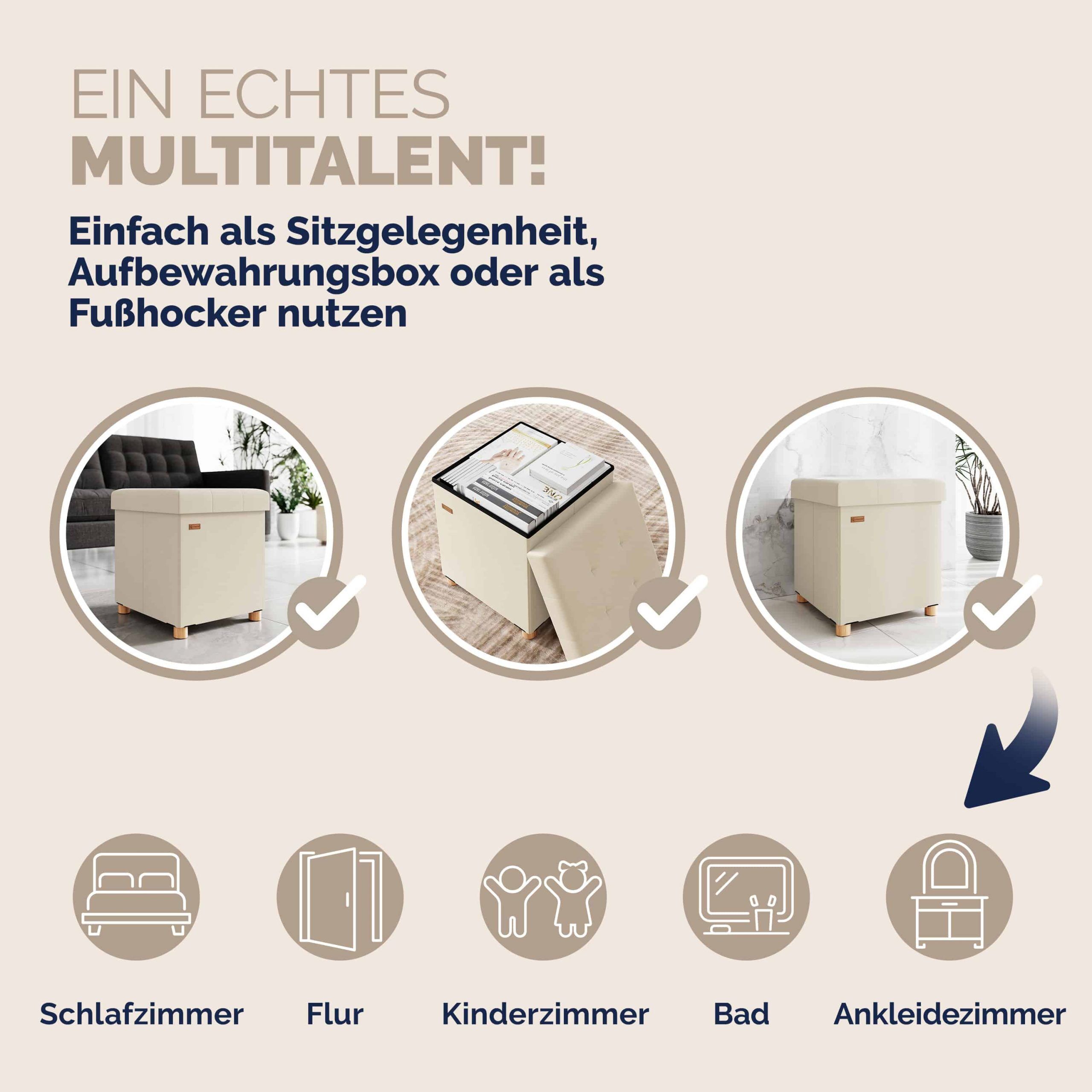 Sitzhocker Beige Samt 42x38x38cm faltbar