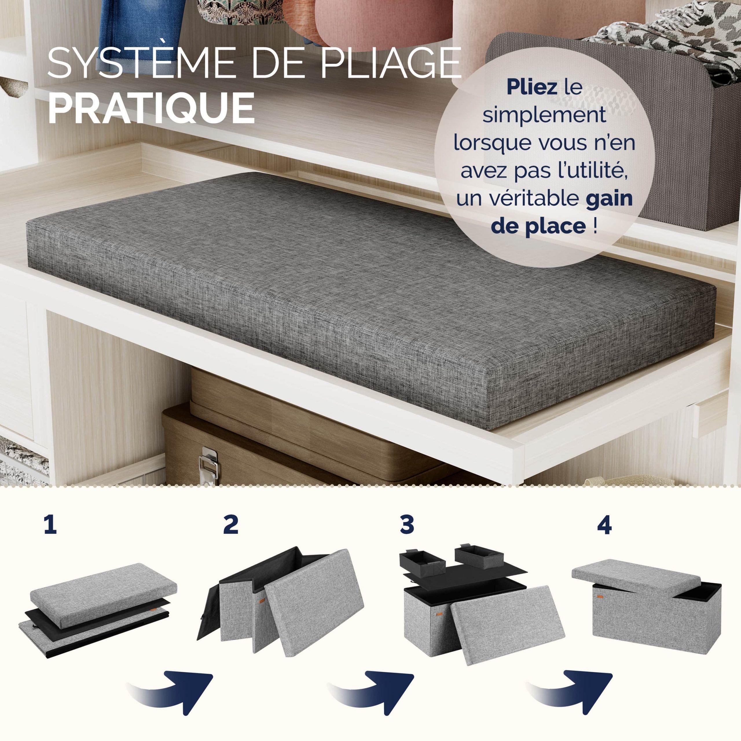 Sitzbank Grau 80x40x40cm MDF faltbar