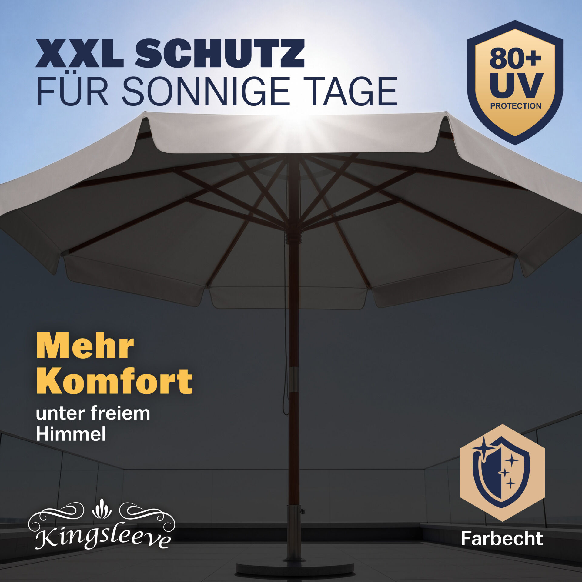 Sonnenschirm Holz Beige Ø330cm UV-Schutz 80+