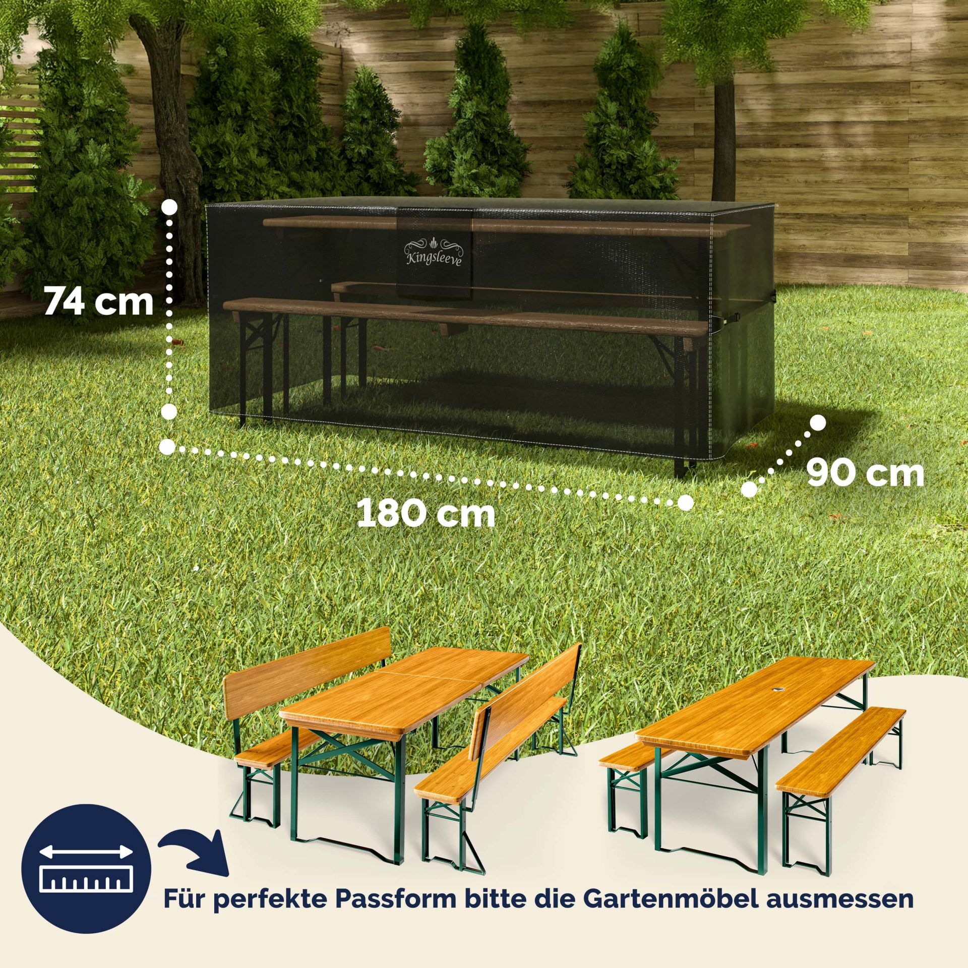 Abdeckplane Bierzeltgarnitur Anthrazit 180x90x74cm 8000mm Wassersäule