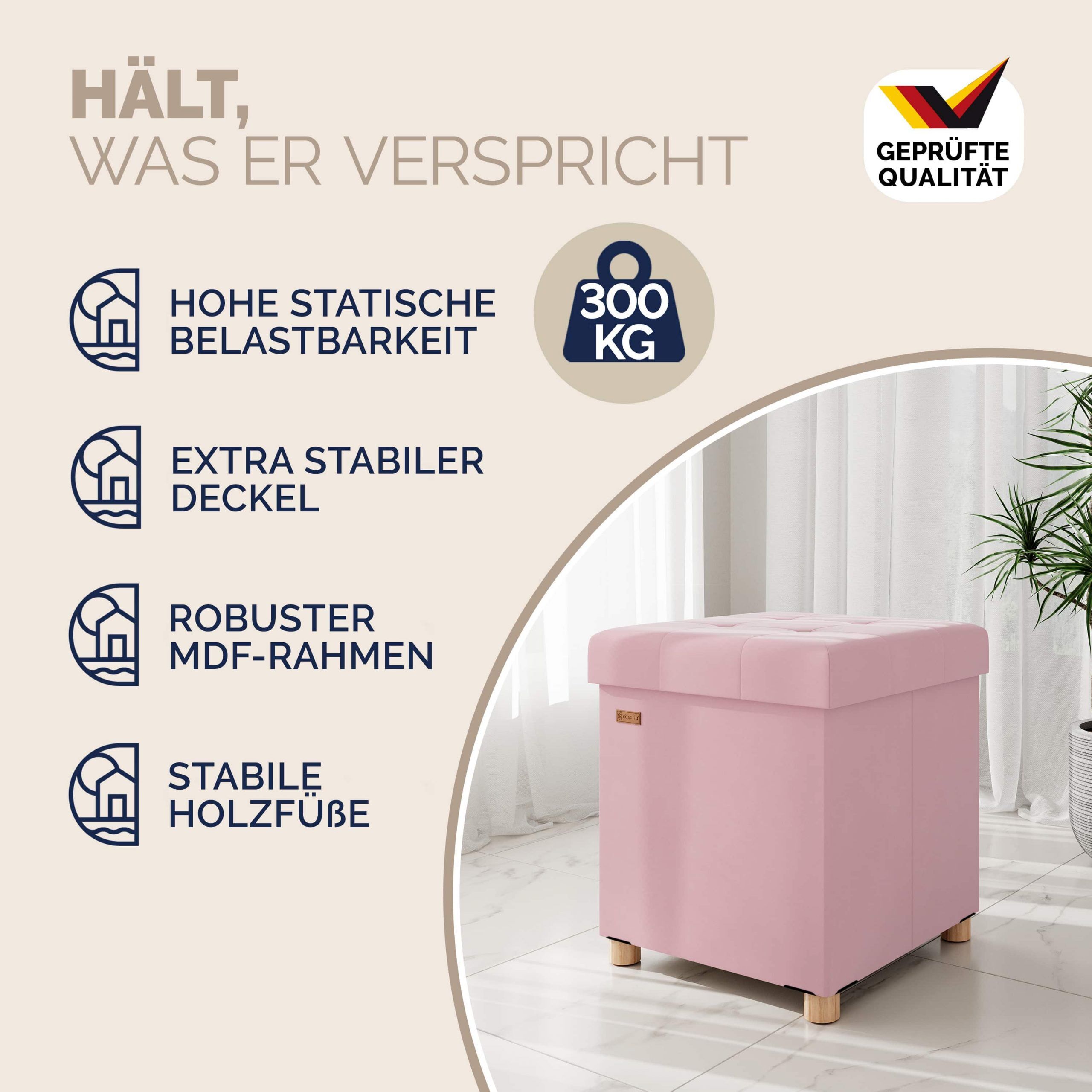 Sitzhocker Rosa Samt 42x38x38cm faltbar