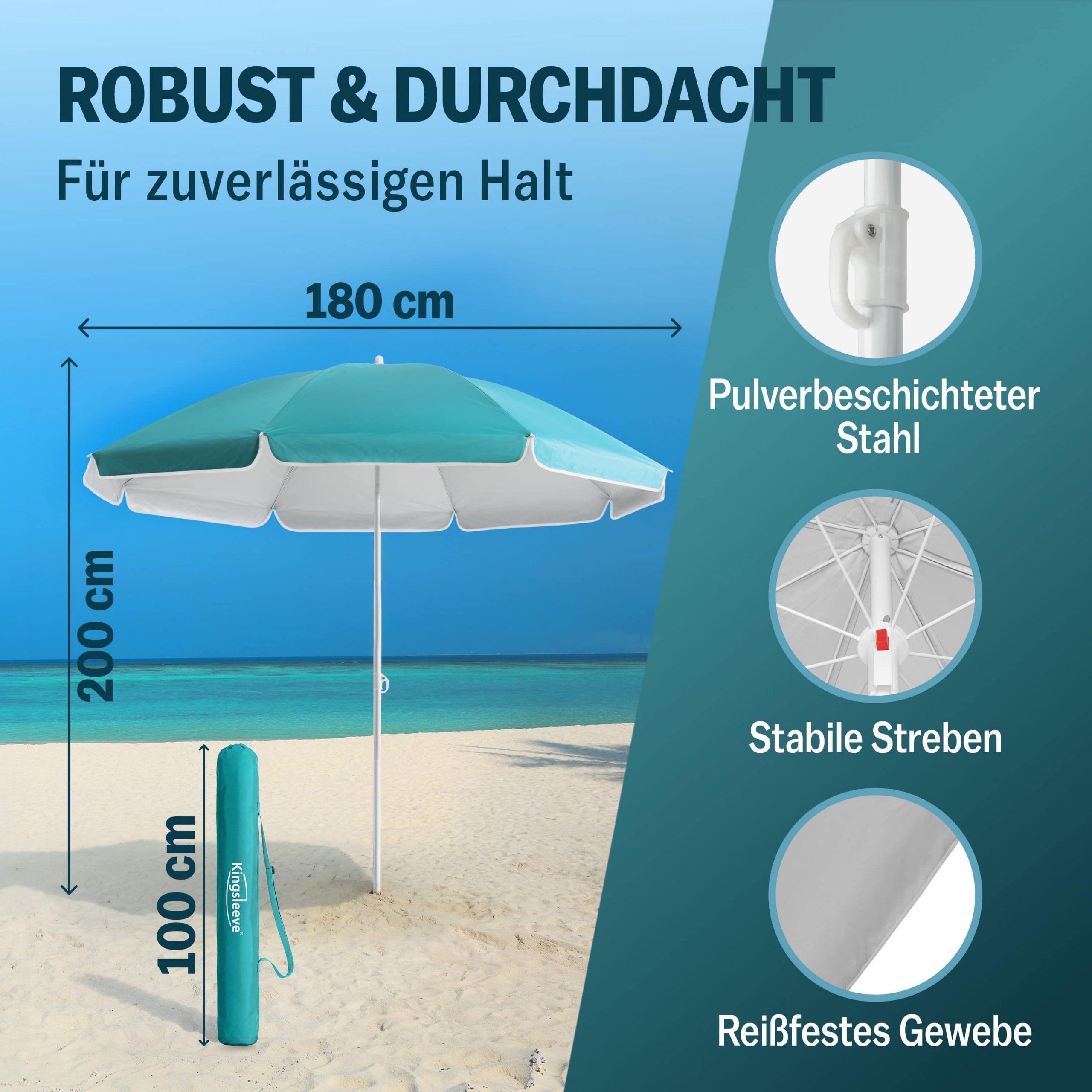 Sonnenschirm Cyprus Türkis 180cm UV-Schutz 50+ Neigefunktion