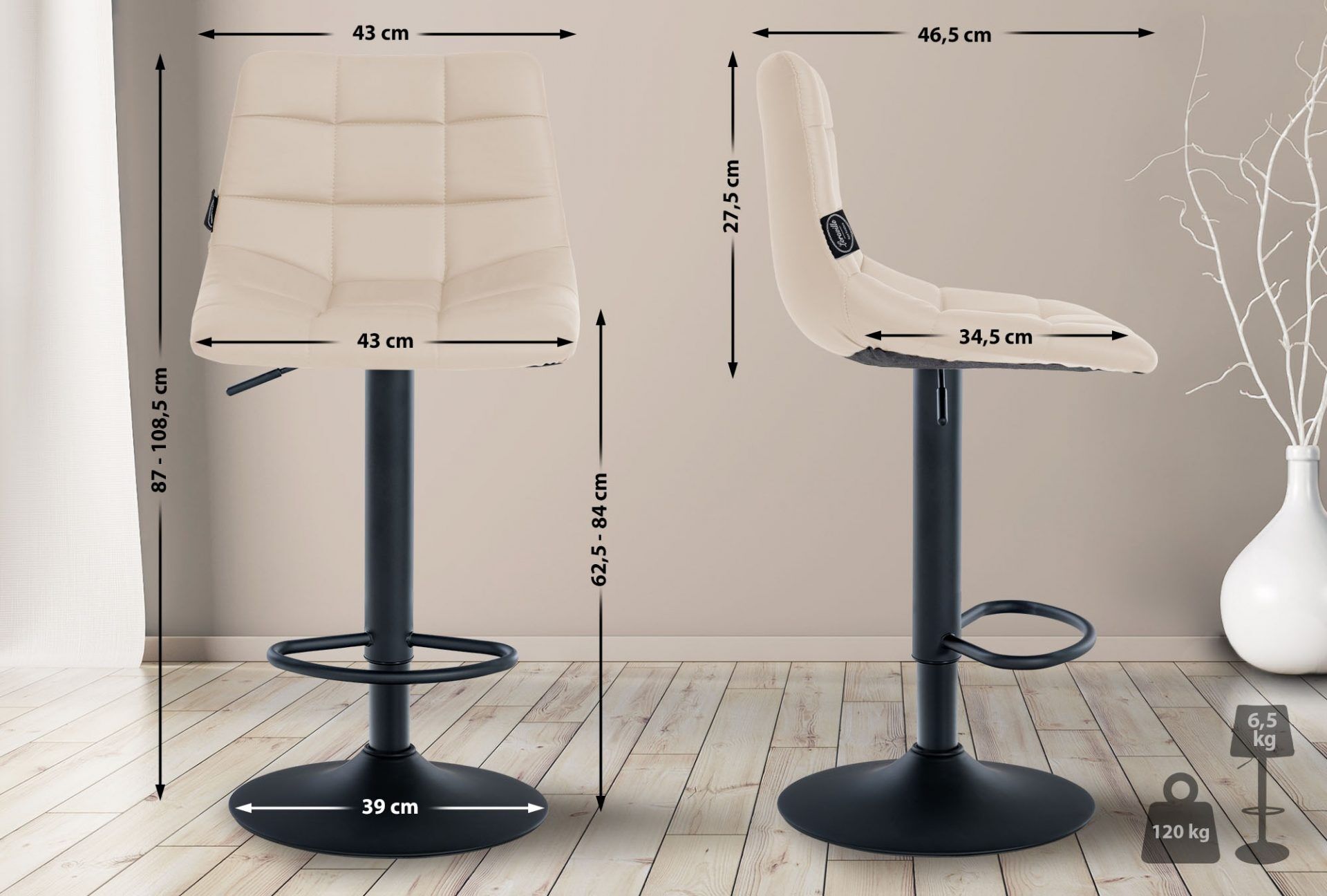 2er Set Barhocker Jerry Kunstleder schwarz, creme