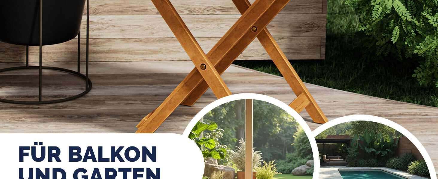 Gartentisch klappbar Akazienholz 46cm massiv platzsparend elegant