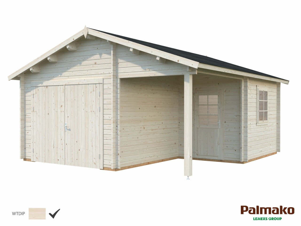 Palmako Holzgarage Roger 21,9+5,2 m² mit Holztor