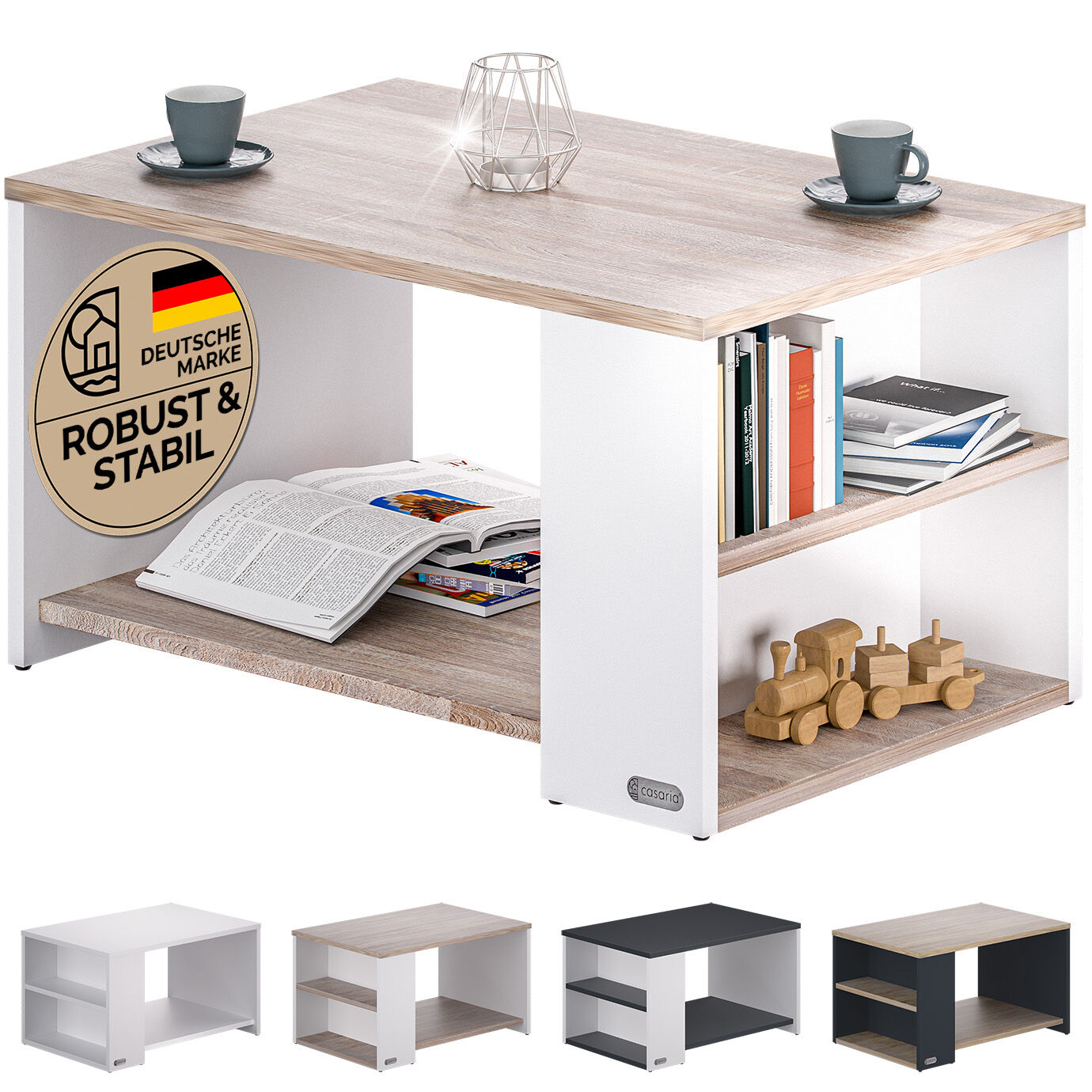 Couchtisch Santa Cruz Weiß/Eiche 90x60x50cm
