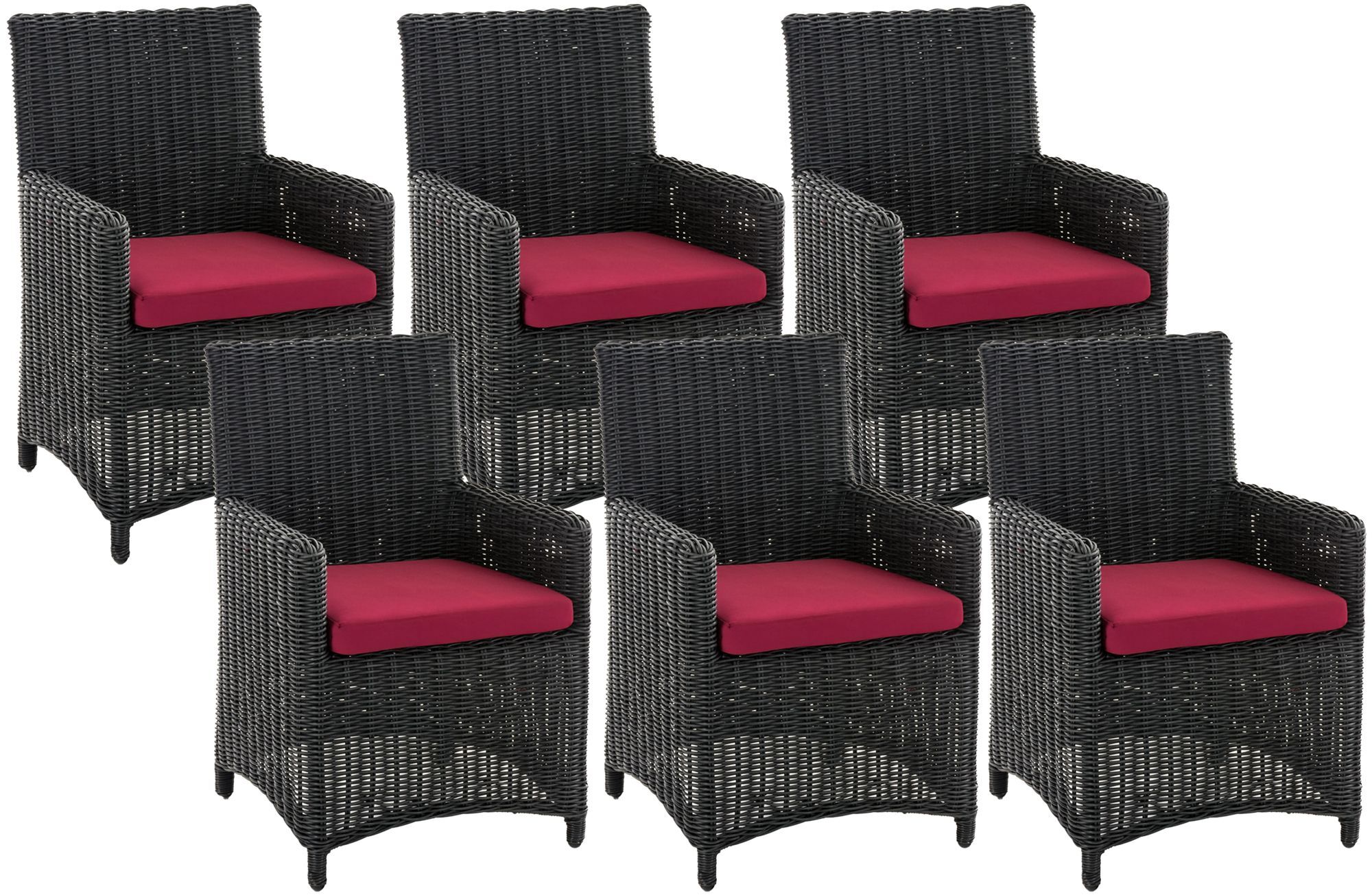 6er Set Stuhl Fontana / Sankt Marlo Rubinrot 5mm, schwarz