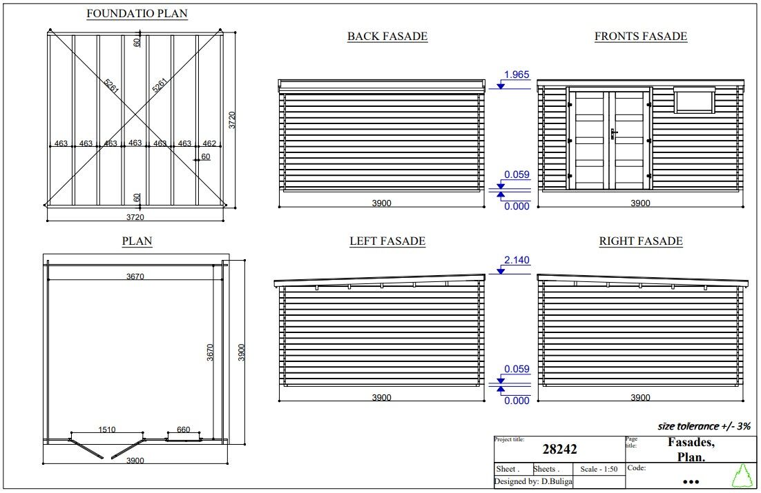 Gartenhaus Flachdach Funny 6 aus Holz mit Doppeltür – robustes Blockbohlenhaus