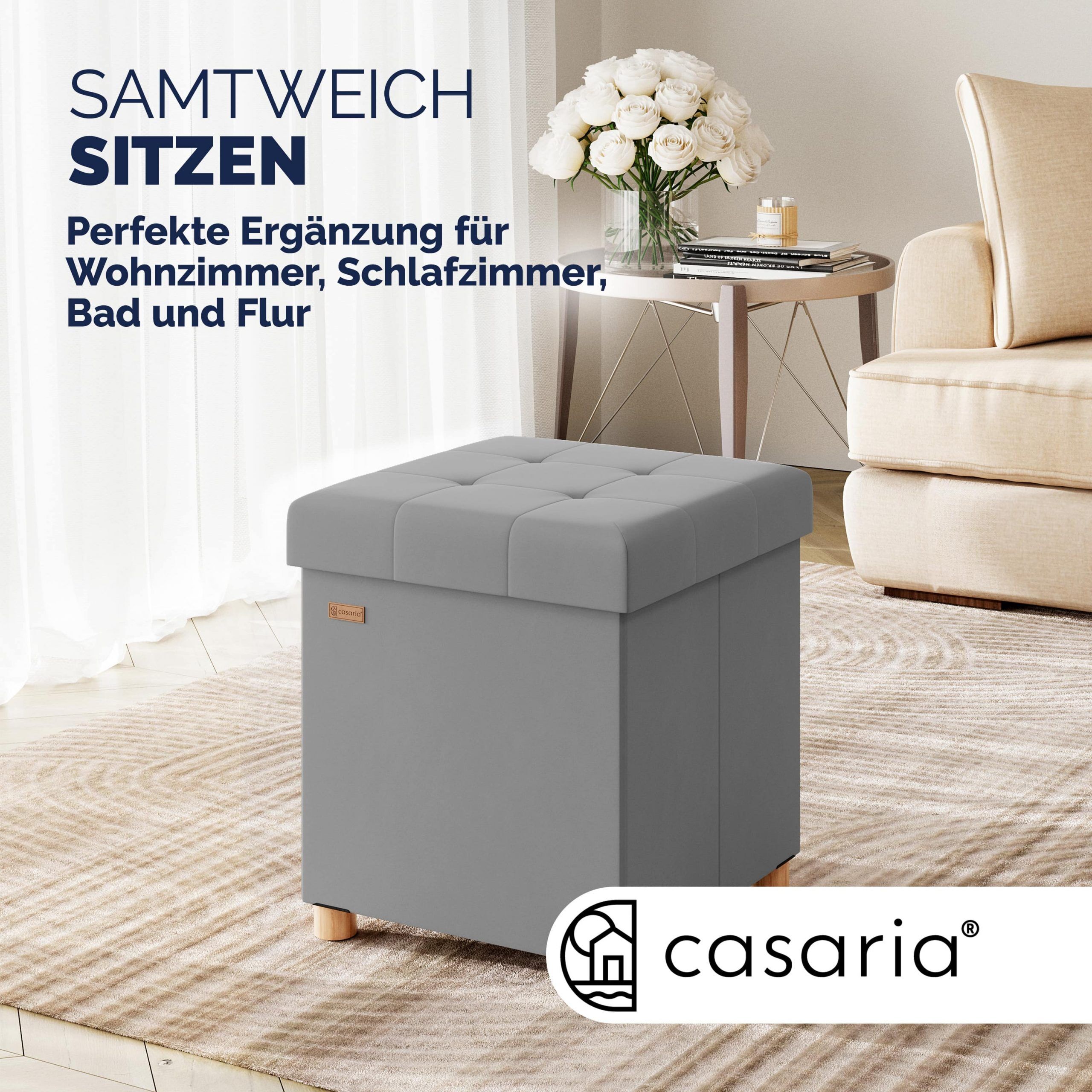 Sitzhocker Grau Samt 42x38x38cm faltbar