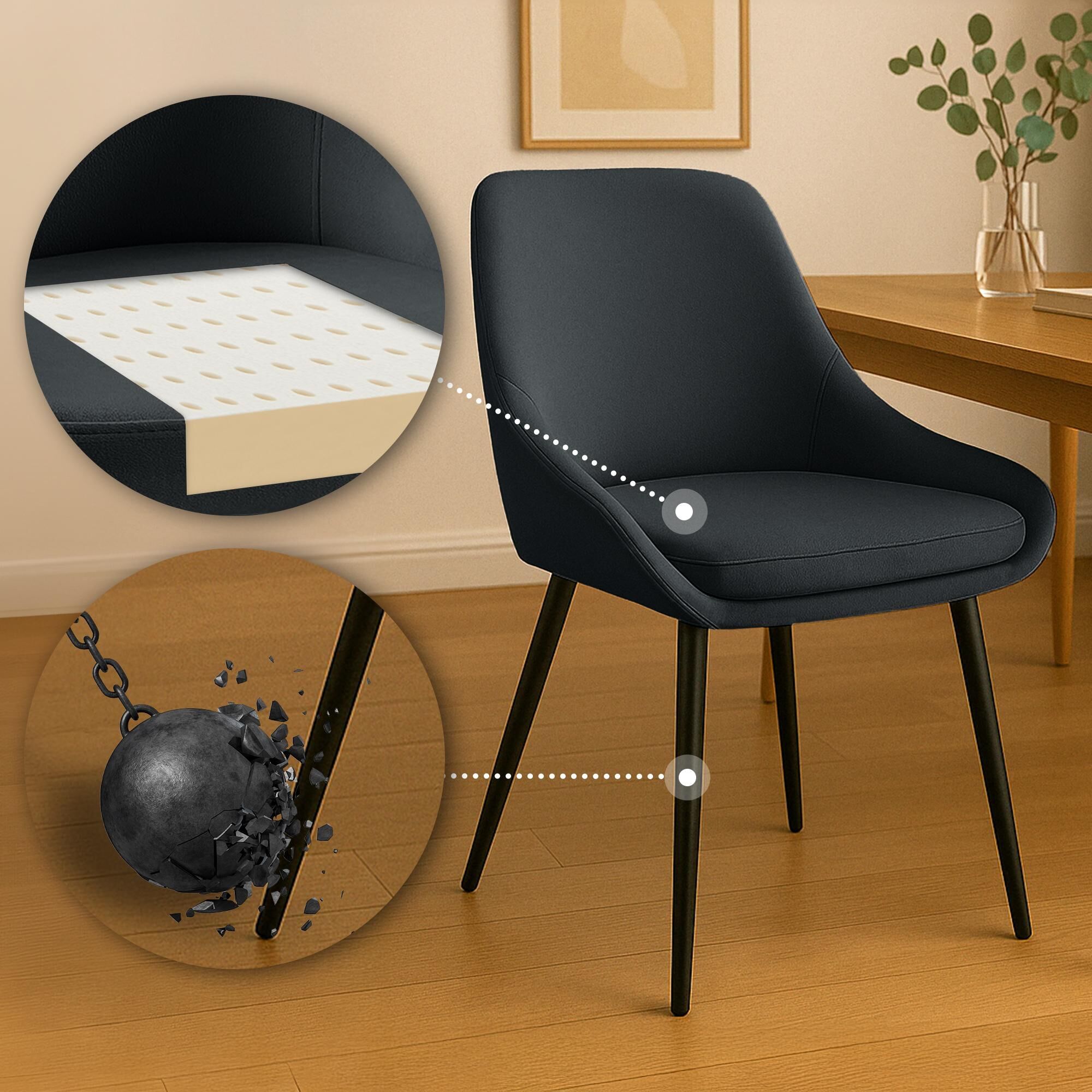 2er Set Esszimmerstuhl Elmira Samt schwarz, schwarz