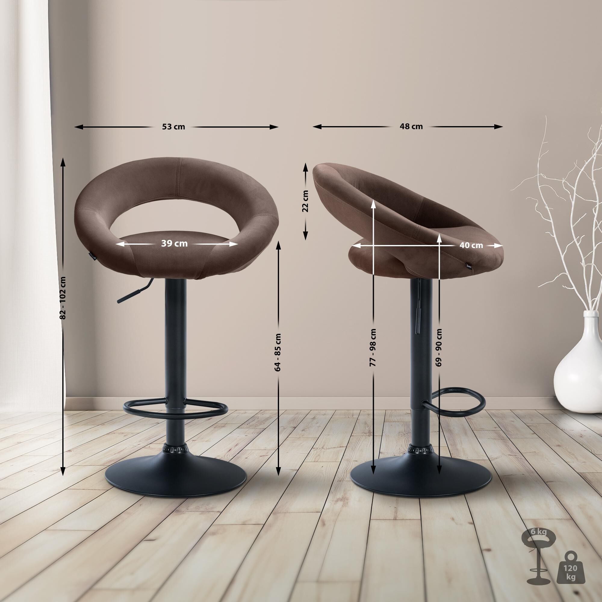 Barhocker Olinda Samt schwarz, braun