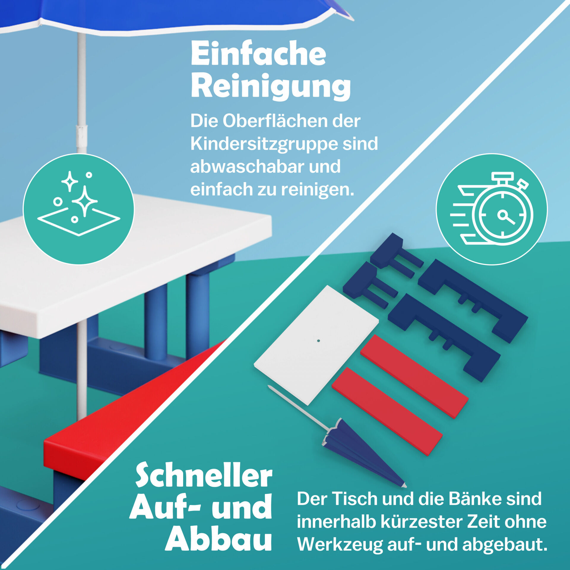 Kindersitzgruppe Blau mit Sonnenschirm