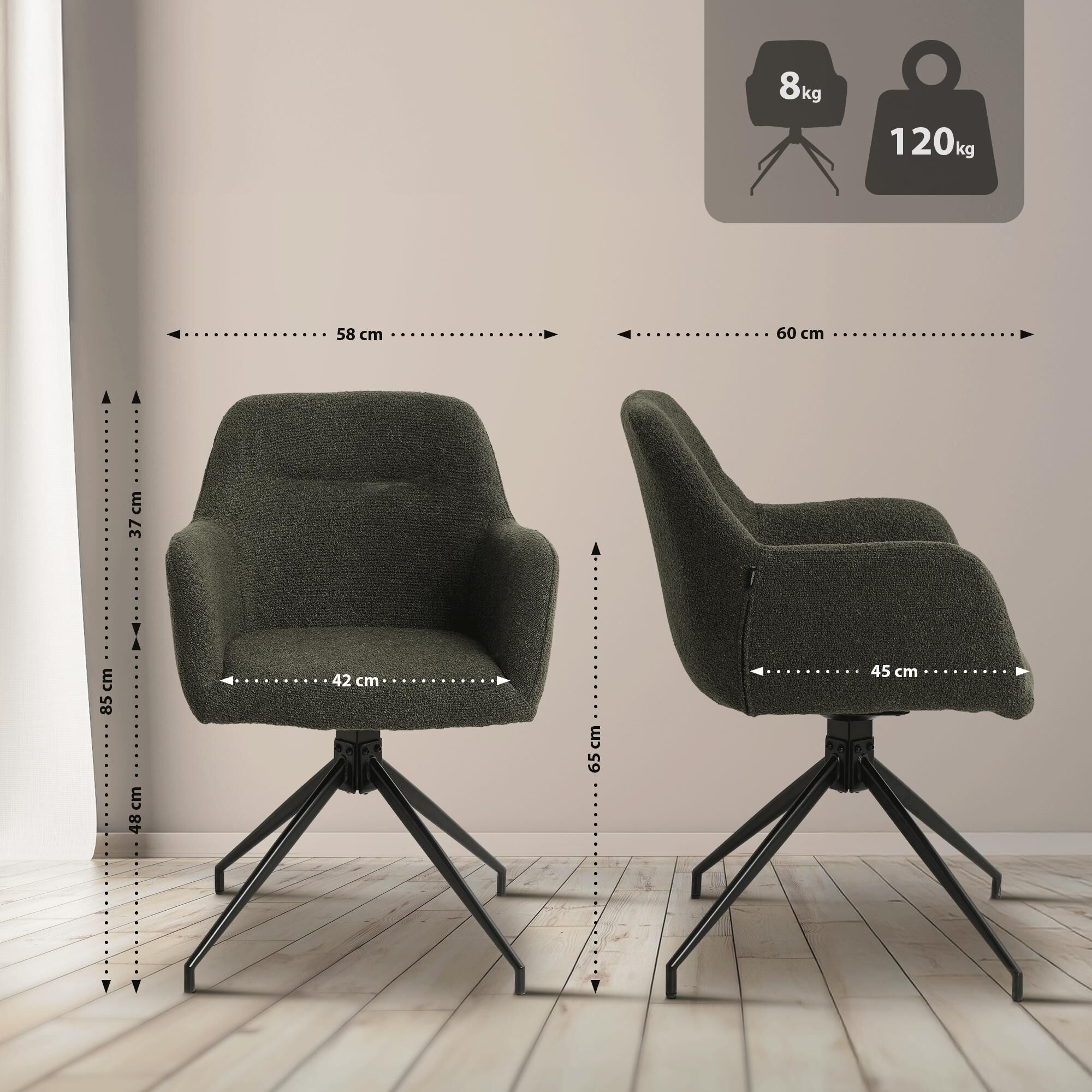 Esszimmerstuhl Merlinda Stoff Teddy, dunkelgrün