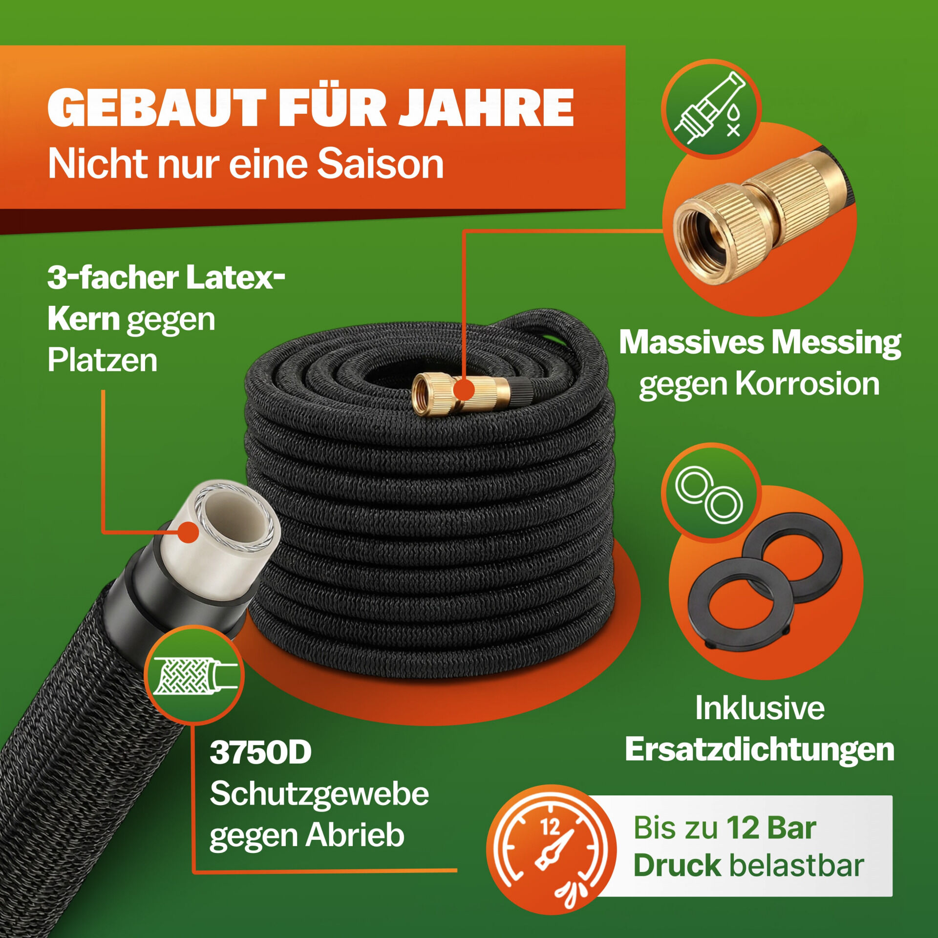Gartenschlauch Grün 15m flexibel