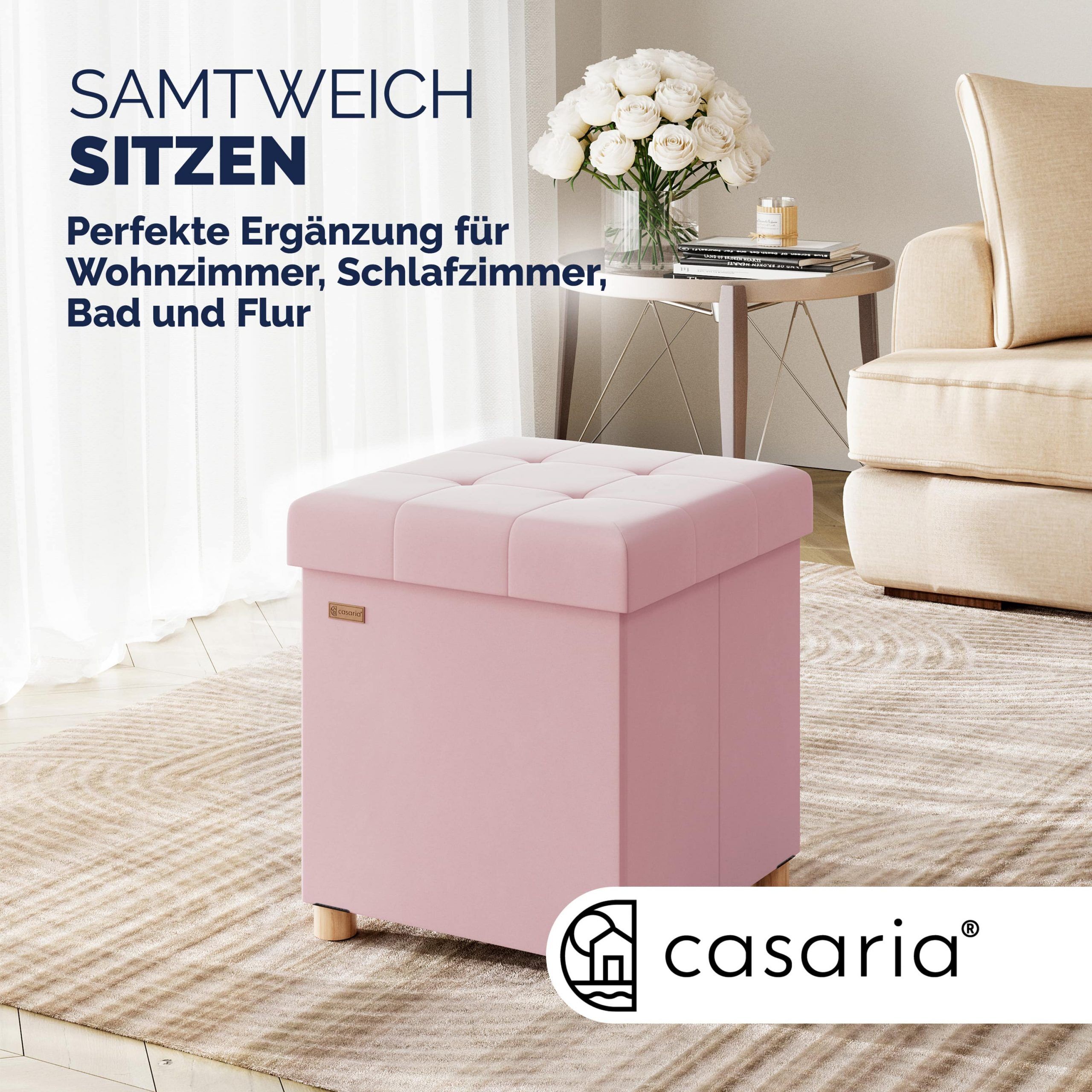 Sitzhocker Rosa Samt 42x38x38cm faltbar