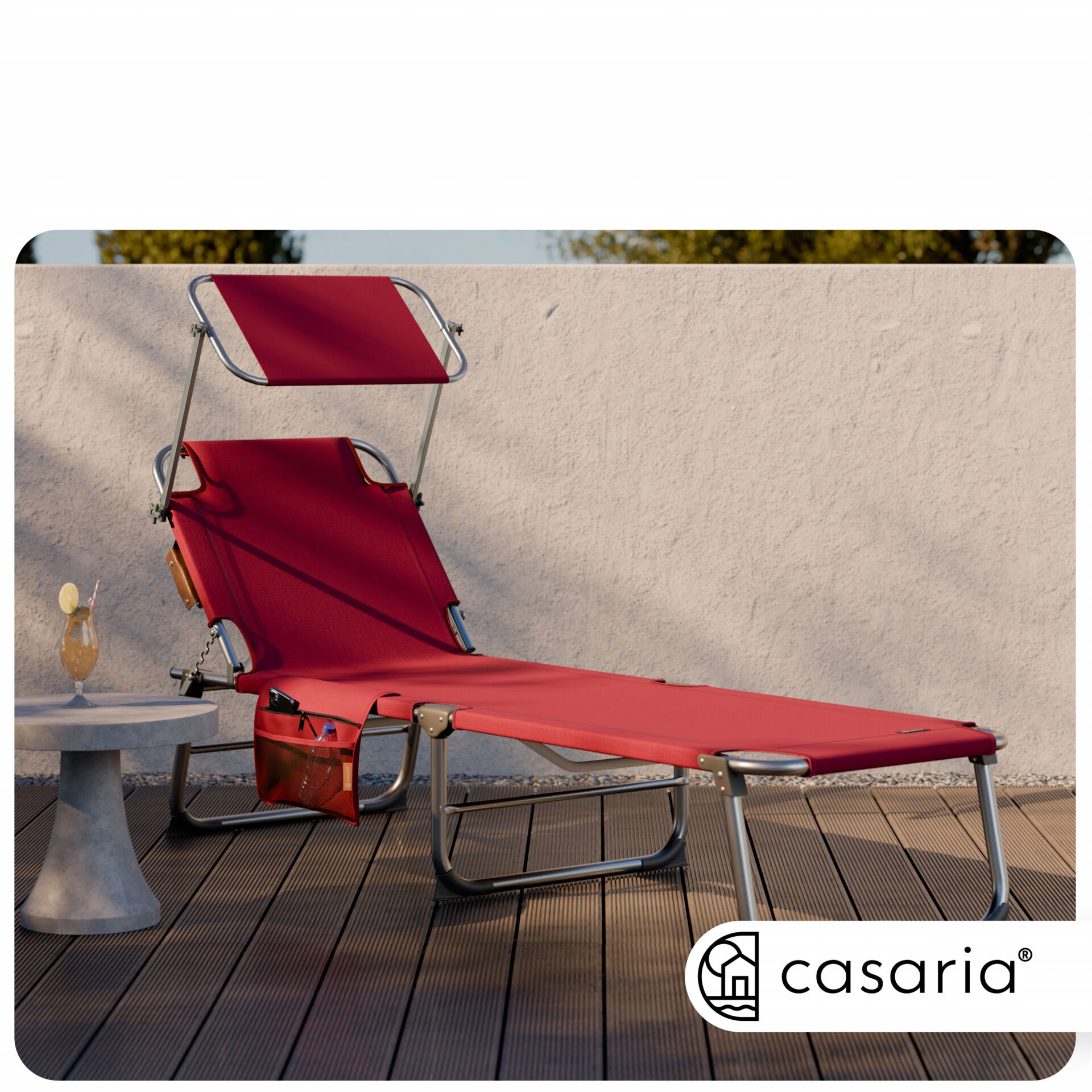 Gartenliege Ibiza Rubinrot 190x59x29cm Alu Sonnendach