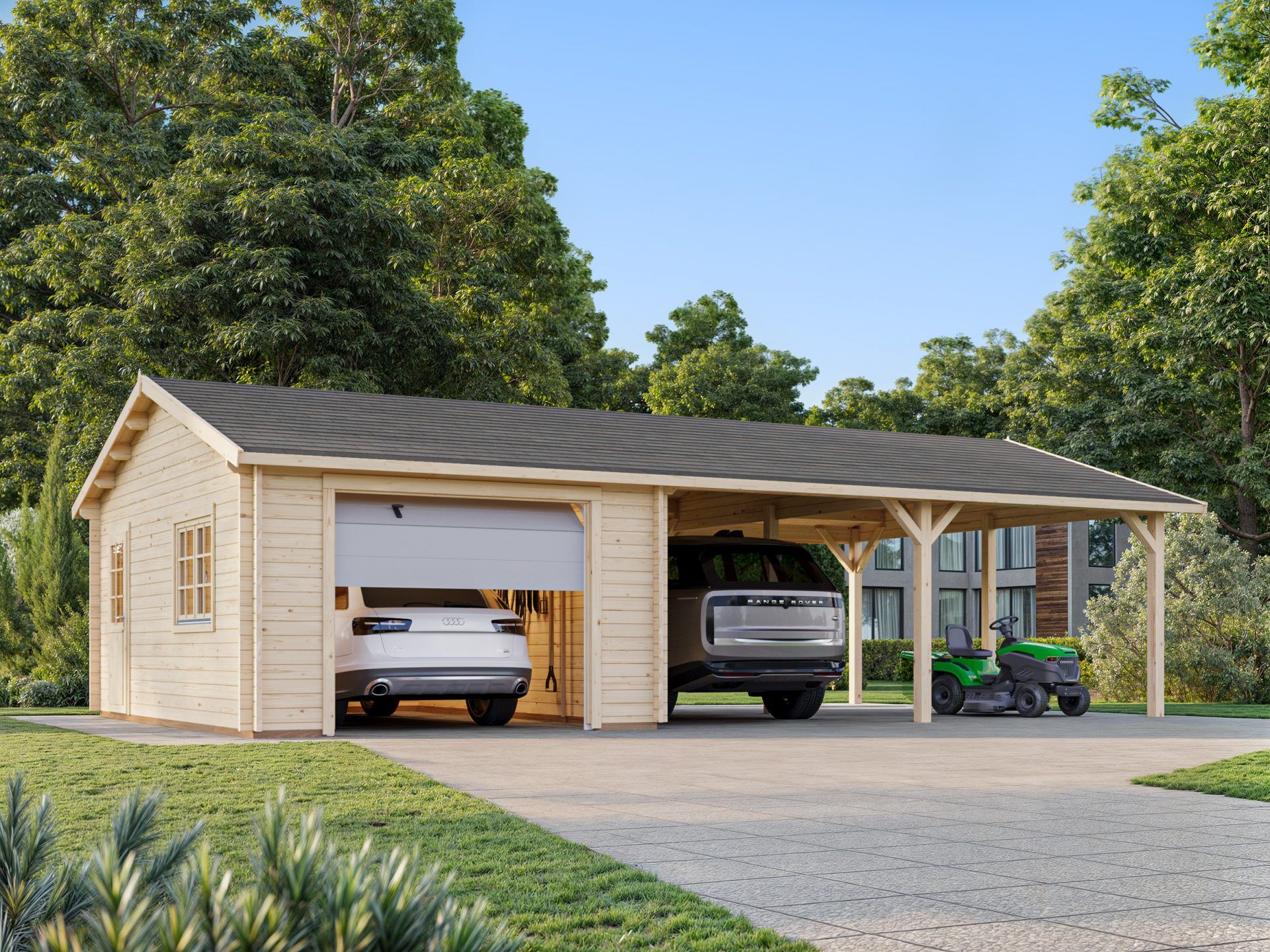 Palmako Holzgarage Roger 19,0+33,2 m2 mit Sektionaltor