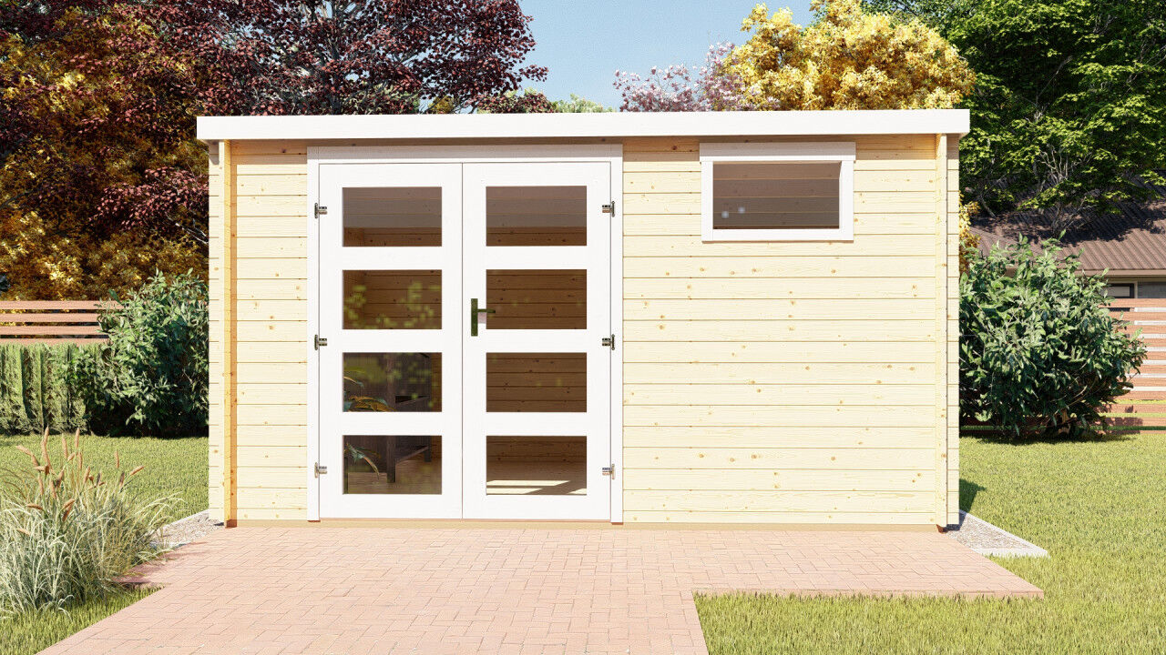 Gartenhaus Flachdach Funny 6 aus Holz mit Doppeltür – robustes Blockbohlenhaus