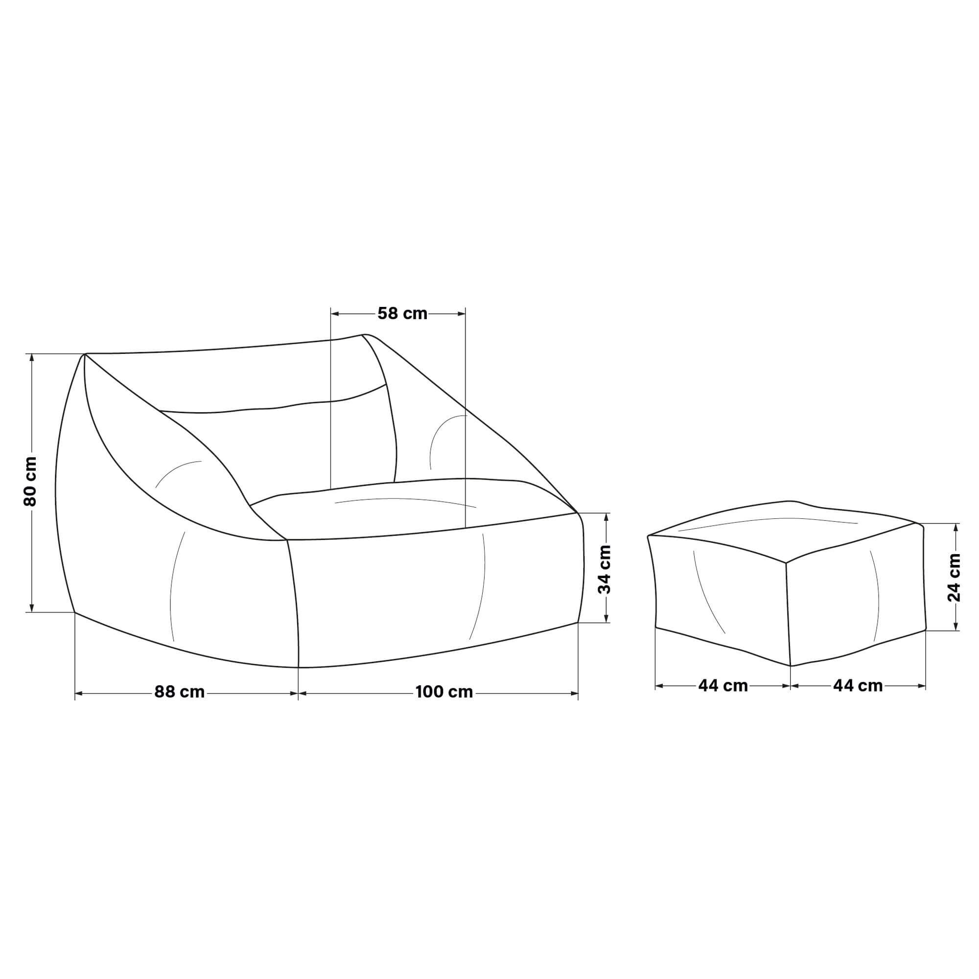 Sitzsack mit Hocker COZY – Hellgrau