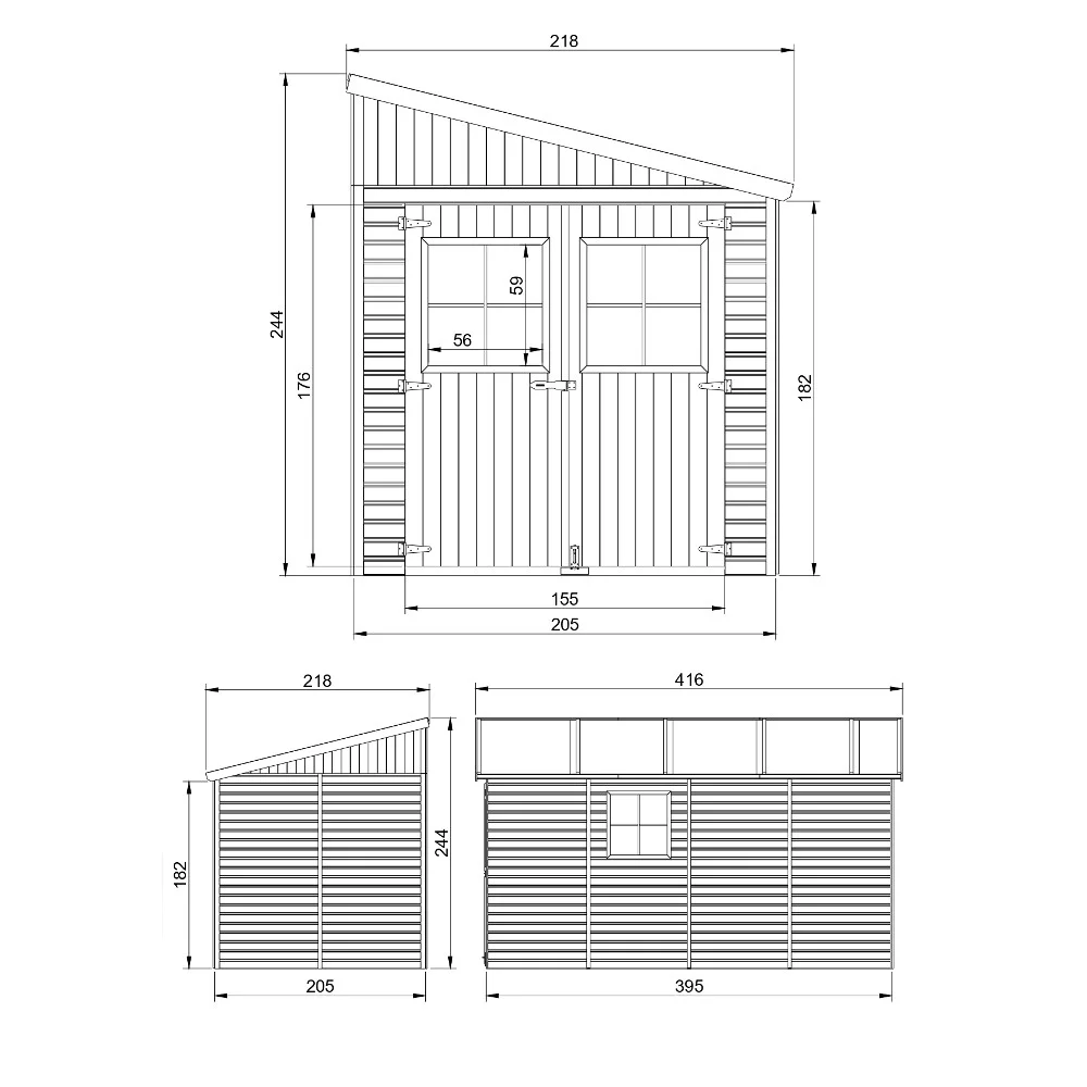 Holzschuppen M340A – 205 x 395 cm – 8 m2