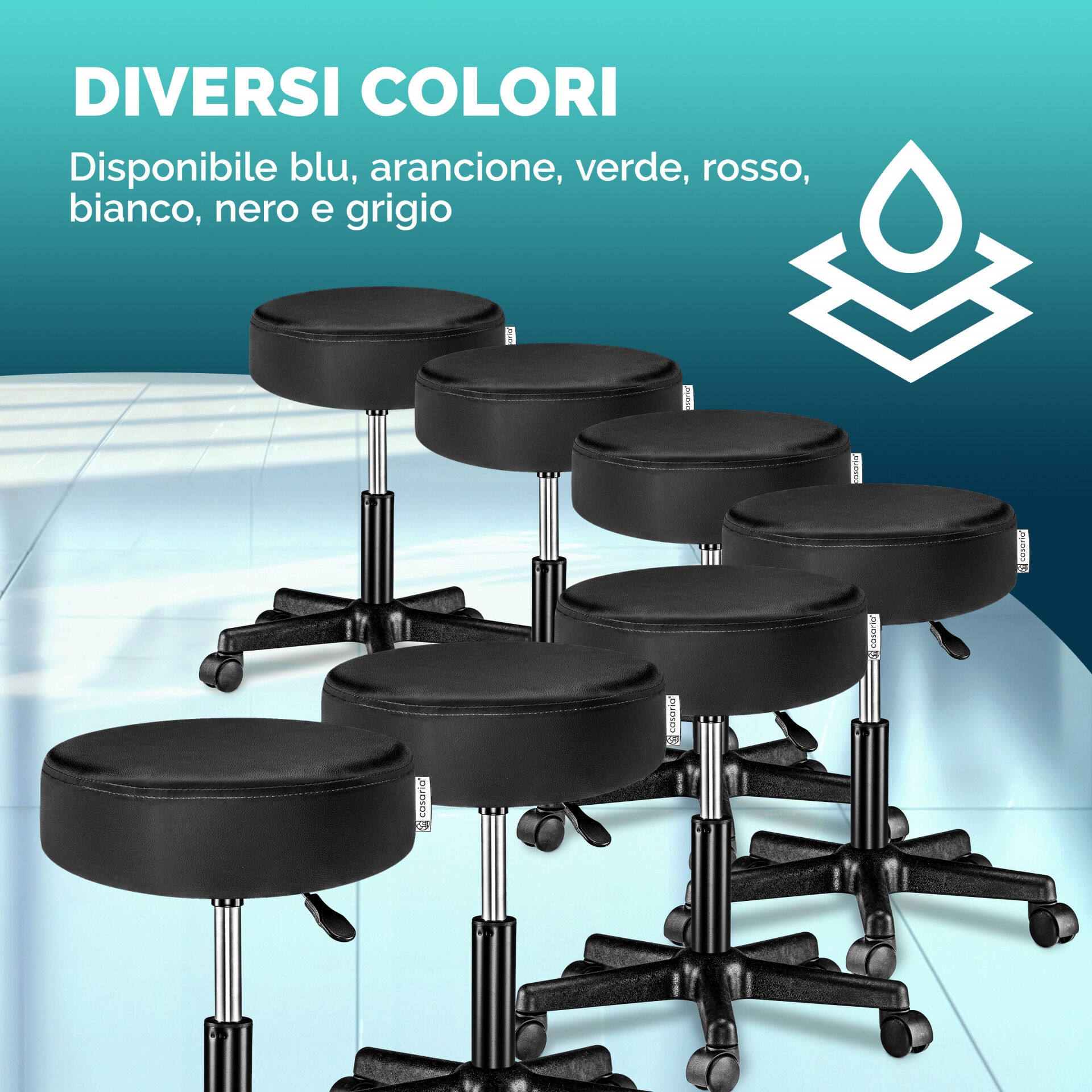 Rollhocker Kunstleder Schwarz 360° drehbar