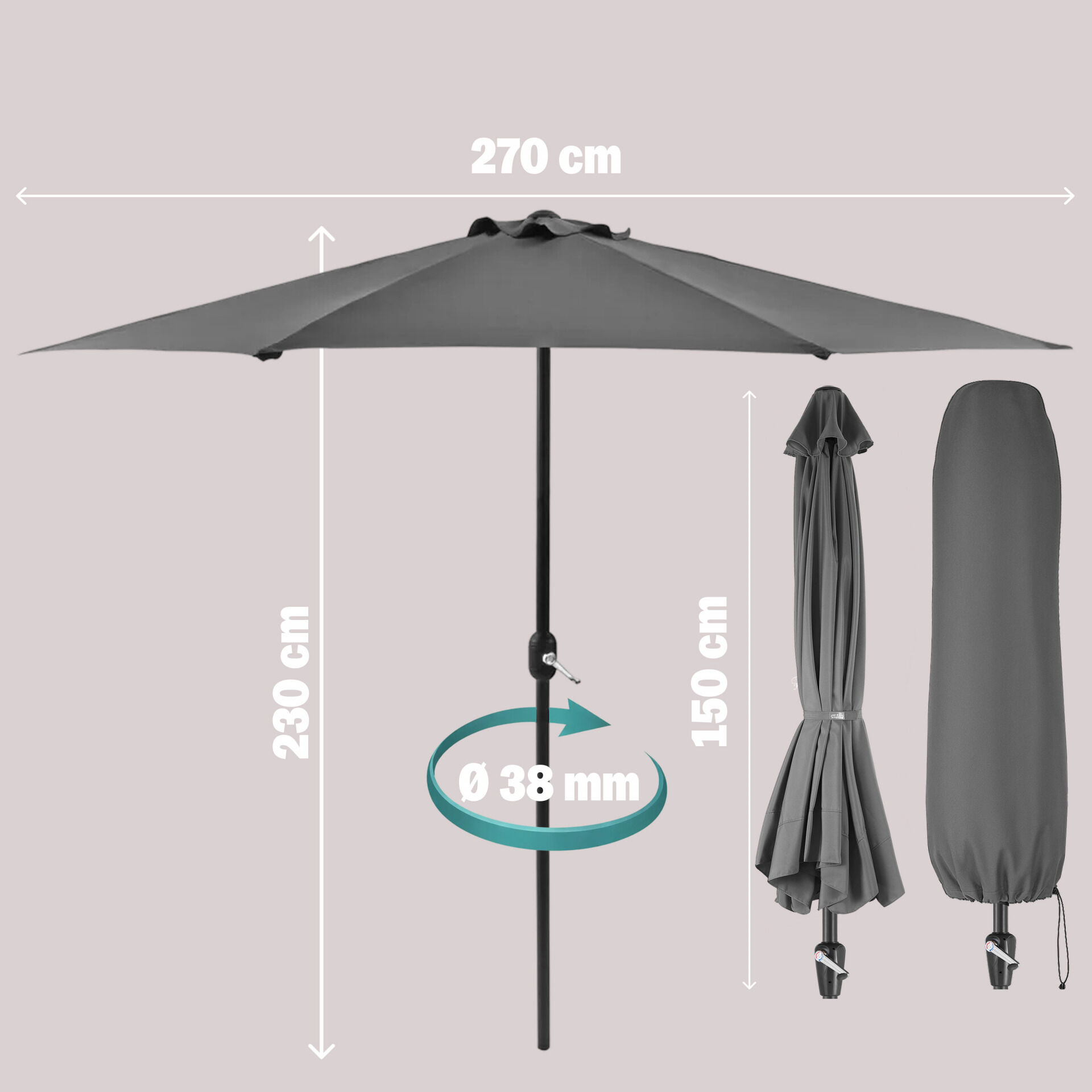 Terrassen-Sonnenschirm Creme UV-Schutz 80+