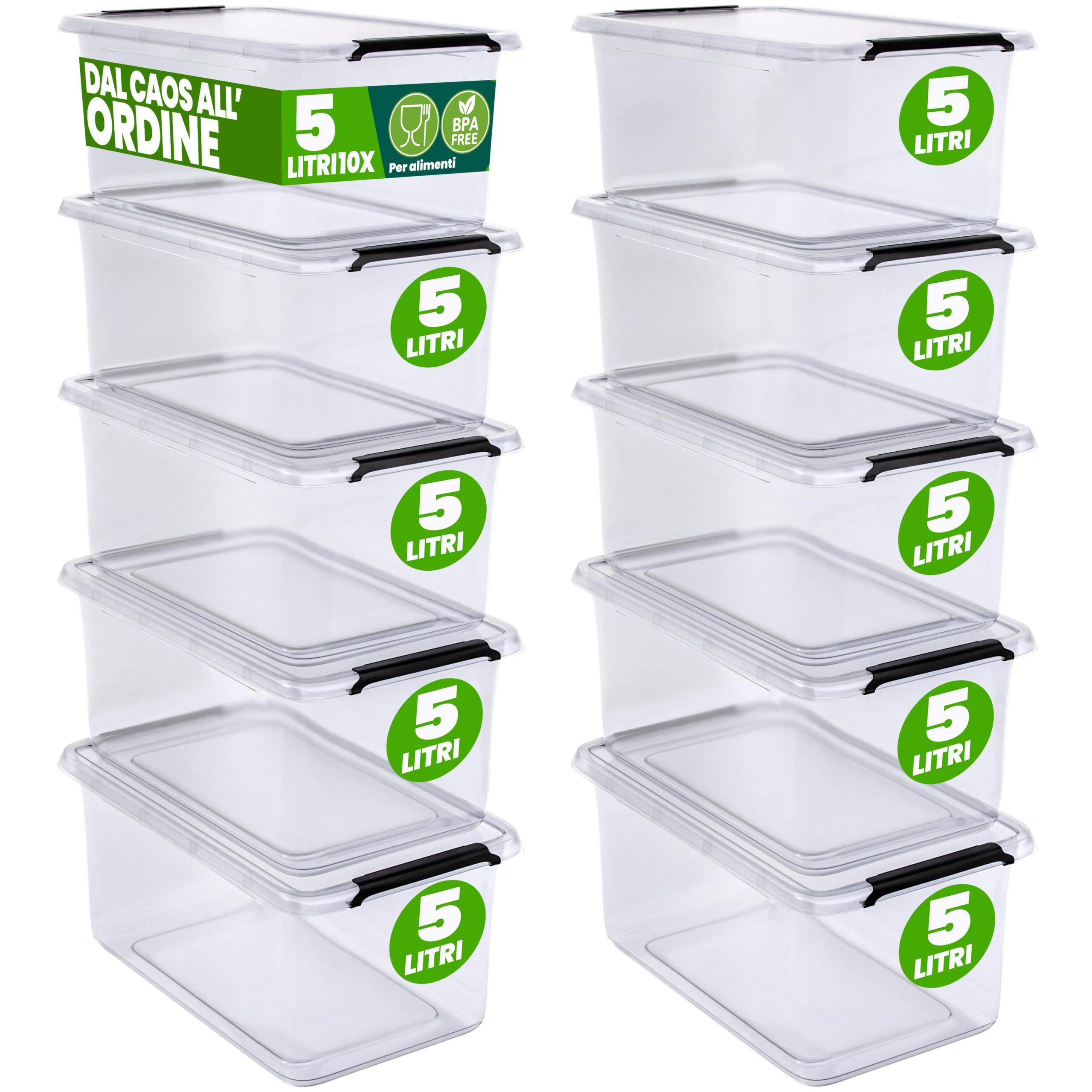 Aufbewahrungsbox 10er-Set 30x20x12cm 5L transparent stapelbar BPA-frei