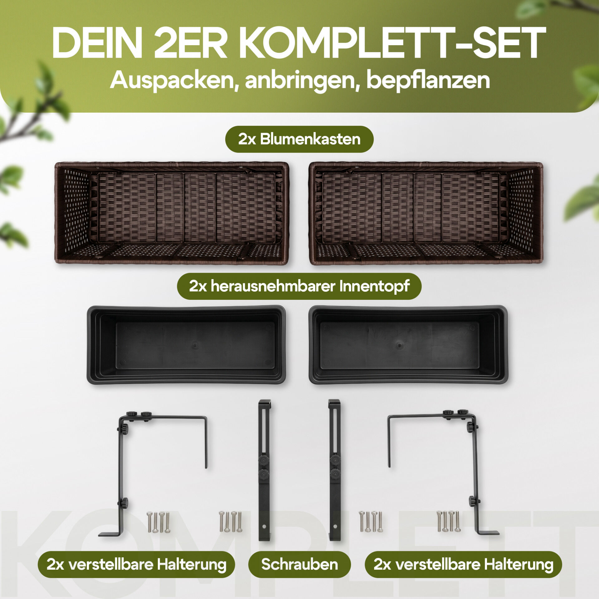 Polyrattan Blumenkasten 2er-Set Braun