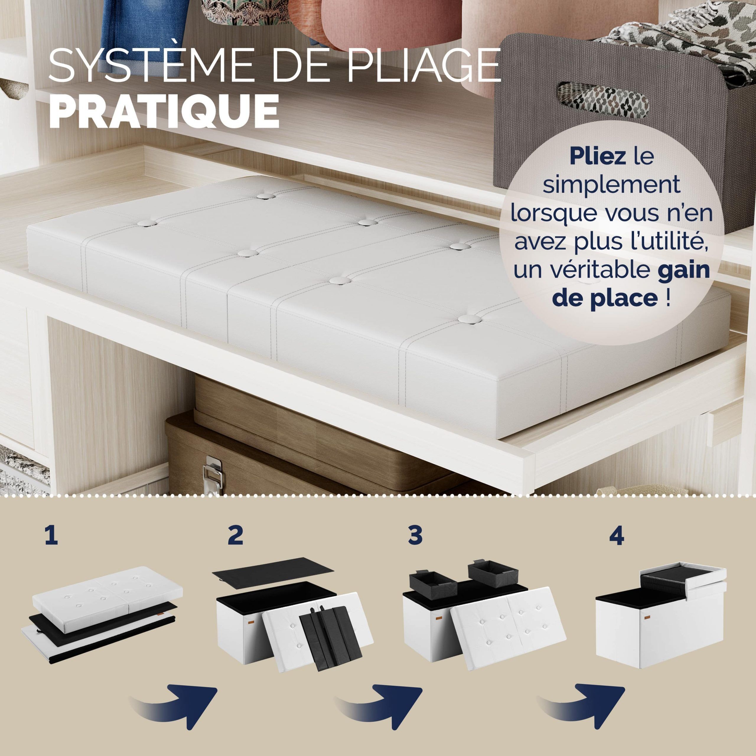 Sitzbank Weiß 76x38x38cm mit Stauraum faltbar